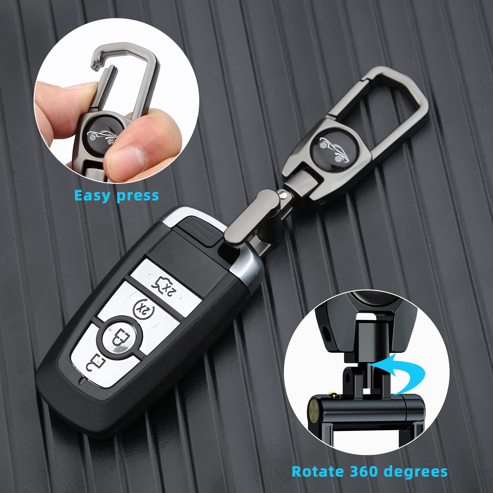 Durable Metal Car Key Fob Keychain with 2 Detachable Key Rings - Heavy Duty Key Holder Clip for Men & Women - Perfect for Car Keys, House Keys & Everyday Carry Accessories
