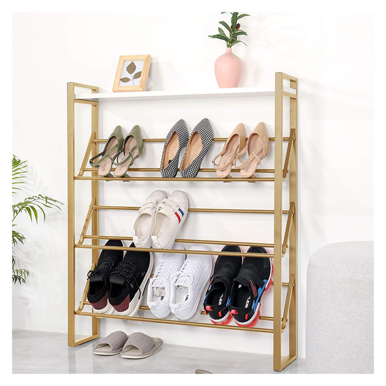 4-Tier Stackable Metal Shoe Rack - Heavy Duty Shoe Storage Organizer for Entryway, Living Room, Hallway & Cloakroom - Space Saving Shoe Shelf for Sneakers, Boots & Heels (Size C) - Perfect for Small Apartments & Closet Organization