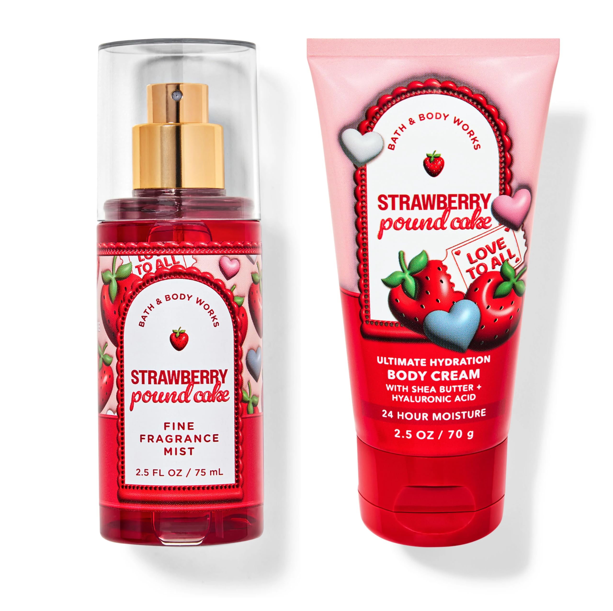 Bath & Body Works Strawberry Pound Cake Mini Fragrance Mist & Body Cream Set - 2.5 oz Travel Size (2025 New Packaging) | Sweet Scent for Vacation, Gym Bag & On-The-Go