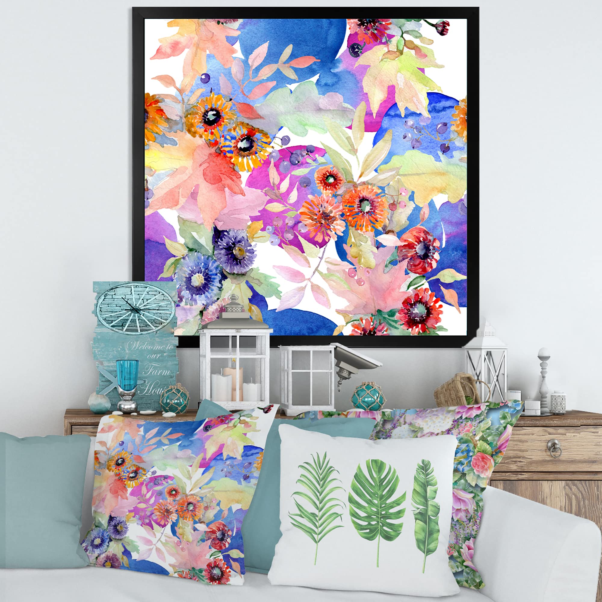 DesignQ Vibrant Wild Spring Leaves & Wildflowers IV Modern Framed Wall Art - Perfect for Living Room, Bedroom & Office Decor