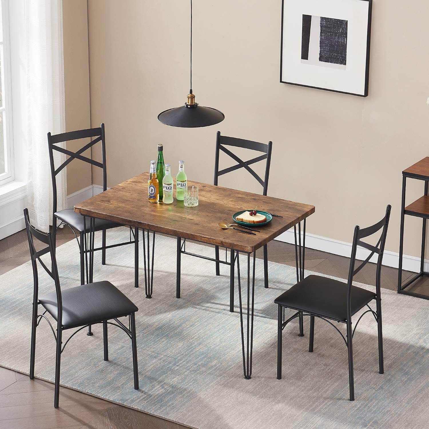 VECELO 5-Piece Kitchen Dining Set - Farmhouse Style Table & Chairs for Small Spaces, Breakfast Nook, Dinette - Rustic Brown Finish | Perfect for Apartments, Condos & Cozy Homes