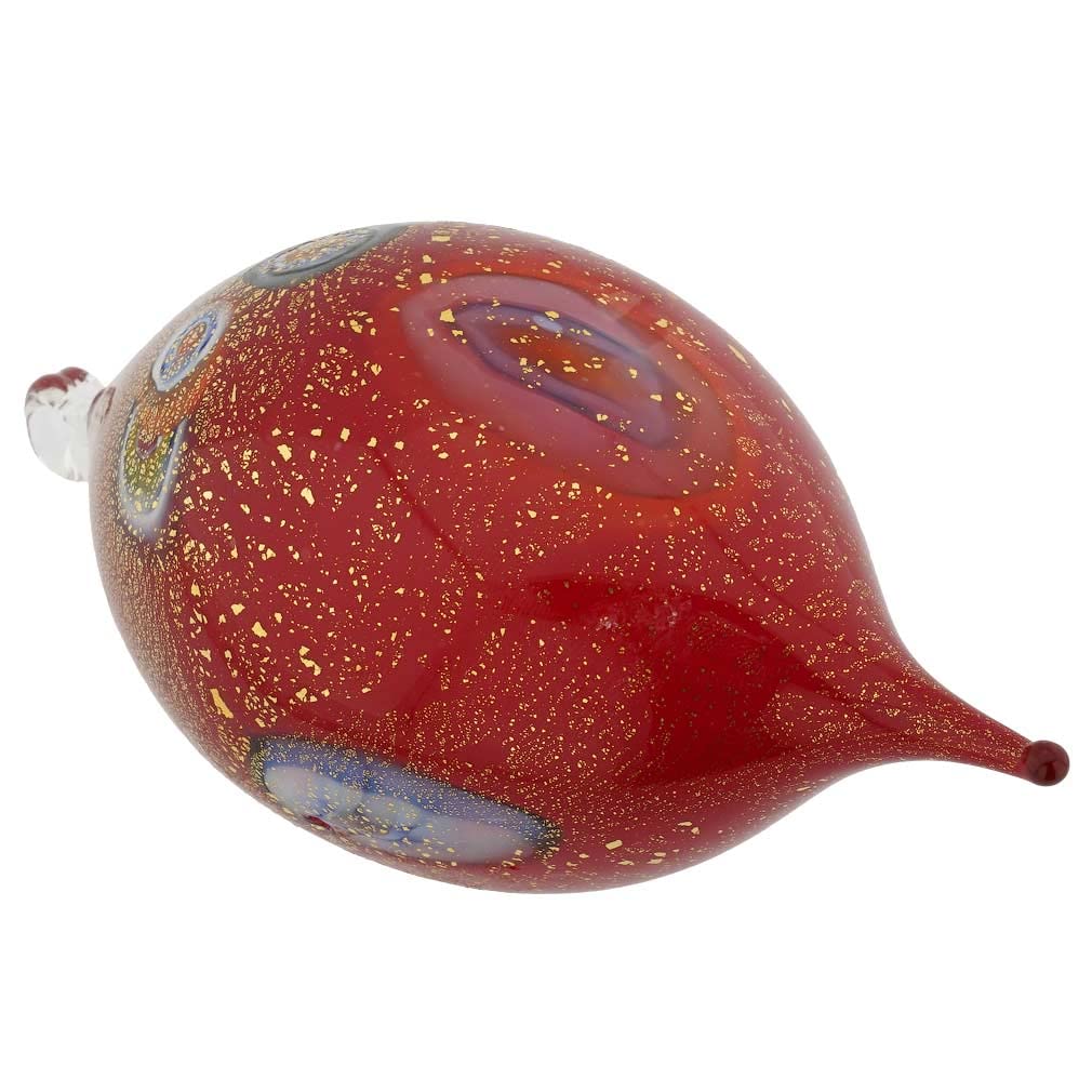 Venetian Murano Glass Millefiori Drop Christmas Ornament - Handcrafted Red & Gold Holiday Decoration for Tree, Gift, or Home Décor