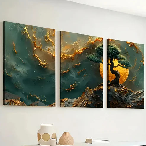 3-Piece Abstract Art Style Trees and Mountains Canvas Wall Art Set - 60x90cm Framed Ready to Hang | High Quality Print | 100% Australian Made | Perfect for Living Room, Bedroom & Office Decor