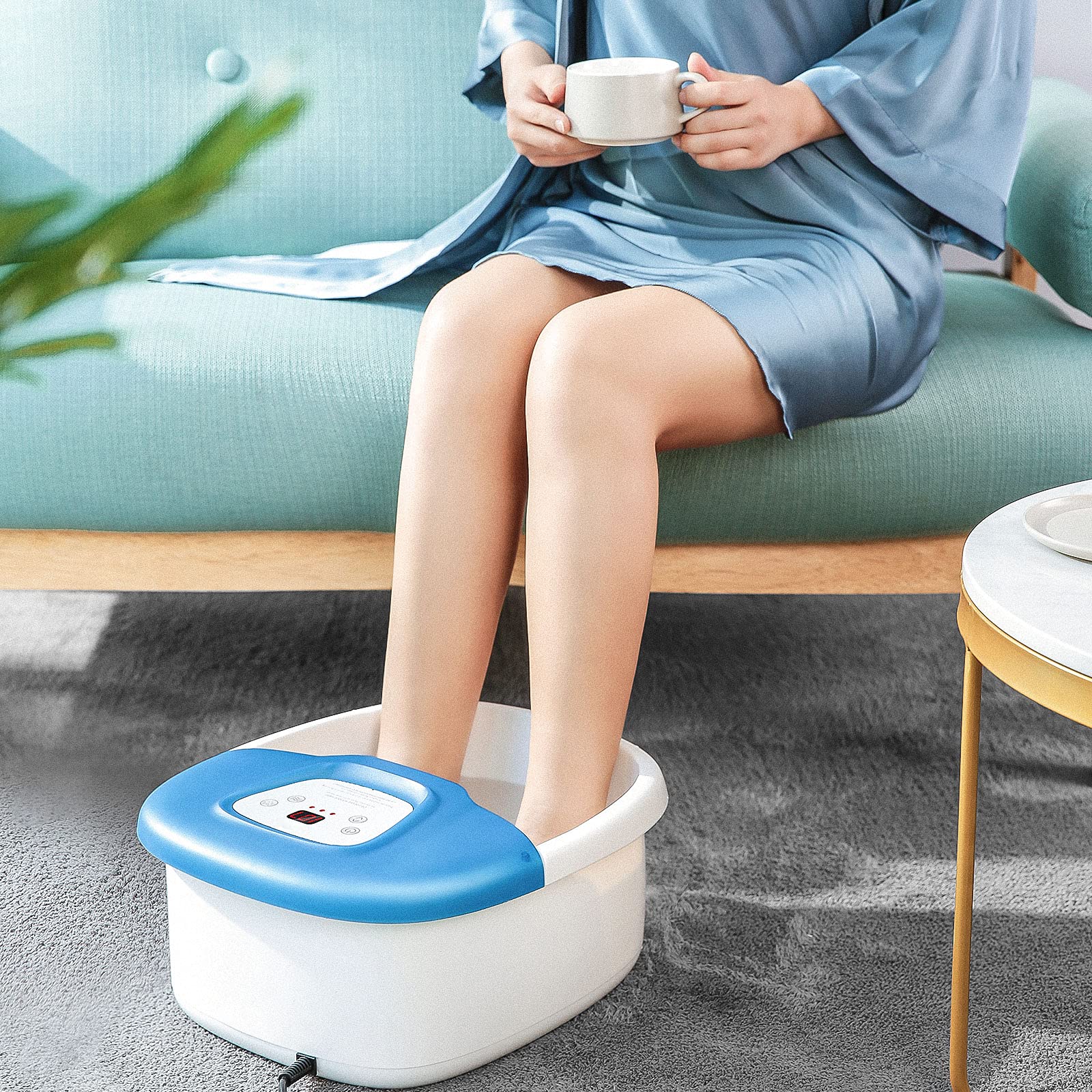 Electric Foot Spa Massager with Fast Heating & Bubbles - 16 Rollers, Pedicure Stone & Digital Temp Control - Perfect for Relaxation, Home Spa & Foot Care