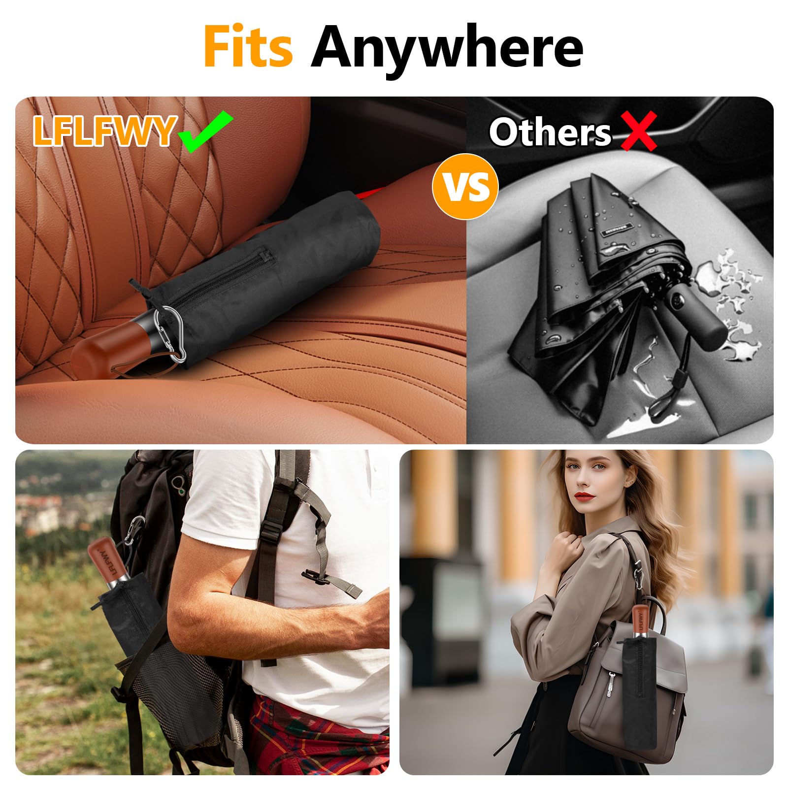 3T Wind Armor Travel Umbrella - Compact Auto Open/Close Folding Umbrella for Rain & Windproof Protection - Durable Real Wood Handle - Portable Design Fits Backpack & Car - Perfect for Commuting, Travel, and Outdoor Activities