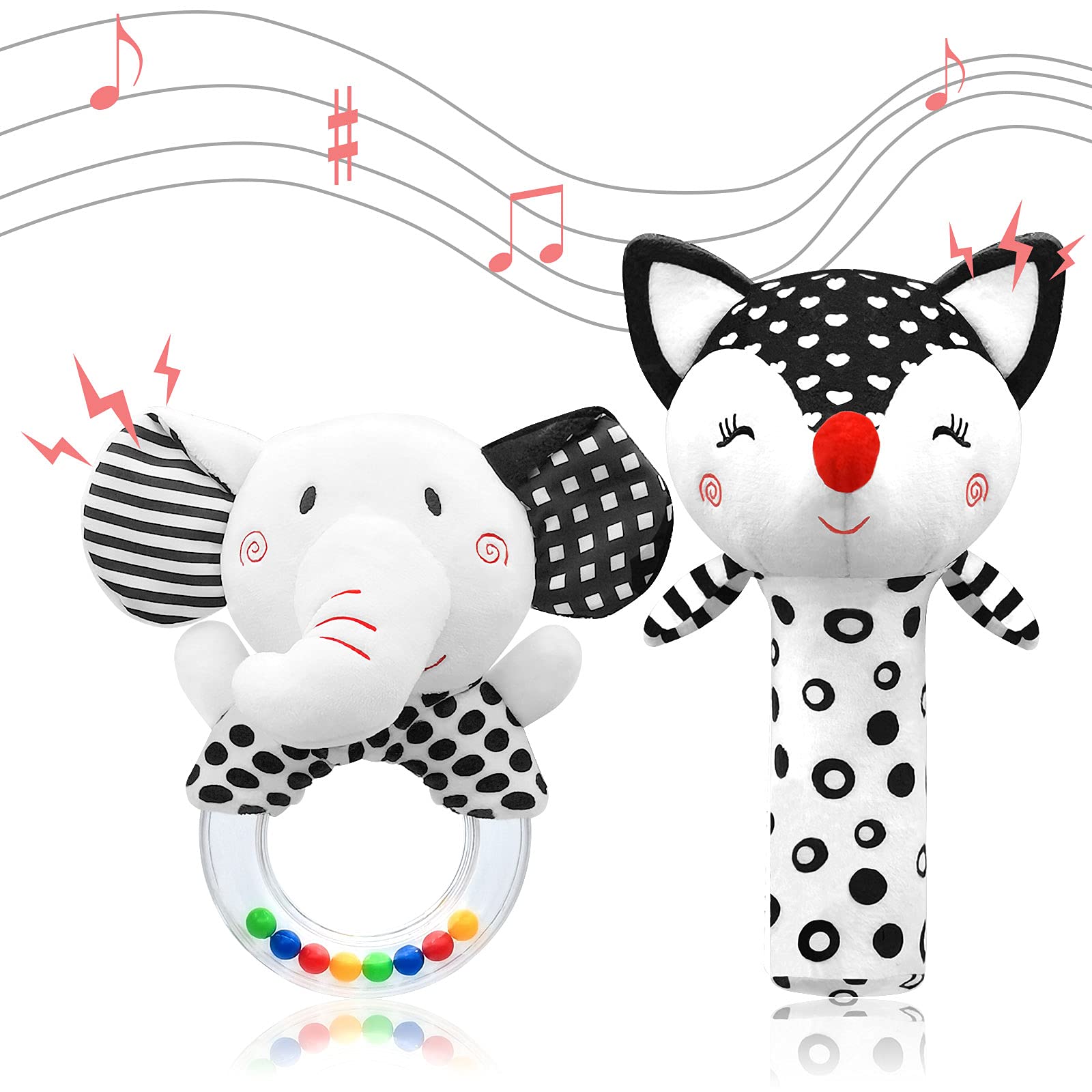 Best Baby Rattles for 0-6 Months - High Contrast Black & White Newborn Toys for Infant Development - Perfect Sensory Toys for Boys & Girls 0-12 Months - Ideal for Tummy Time, Visual Stimulation & Early Learning