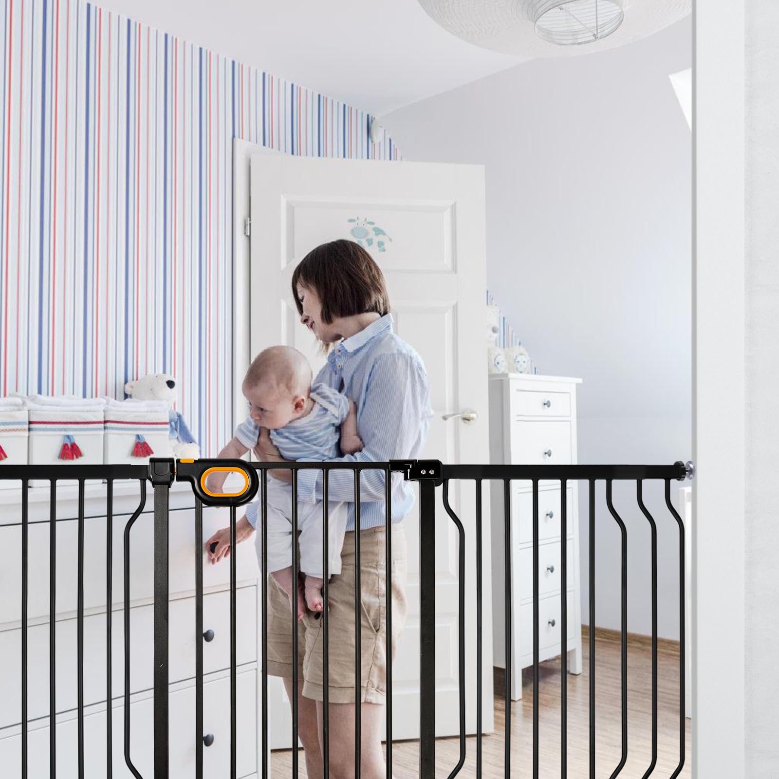 Owlie Extra Wide Adjustable Baby & Pet Safety Gate (57-66 Inch) - Pressure Mounted for Stairs, Doorways - 30.5