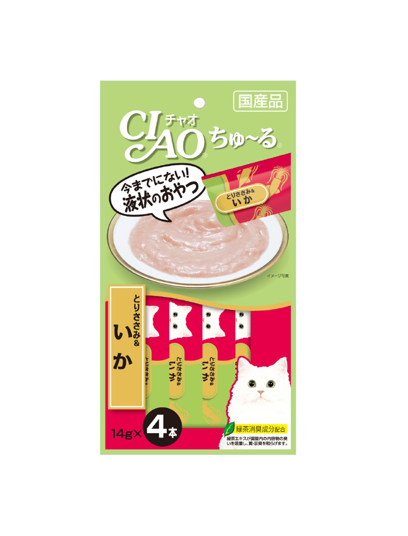 Premium Ciao Chu Ru Chicken Fillet & Squid Cat Treats 14g (4pc/pack) - Delicious Natural Snacks for Cats, Perfect for Training Rewards and Bonding Time with Your Feline Friend