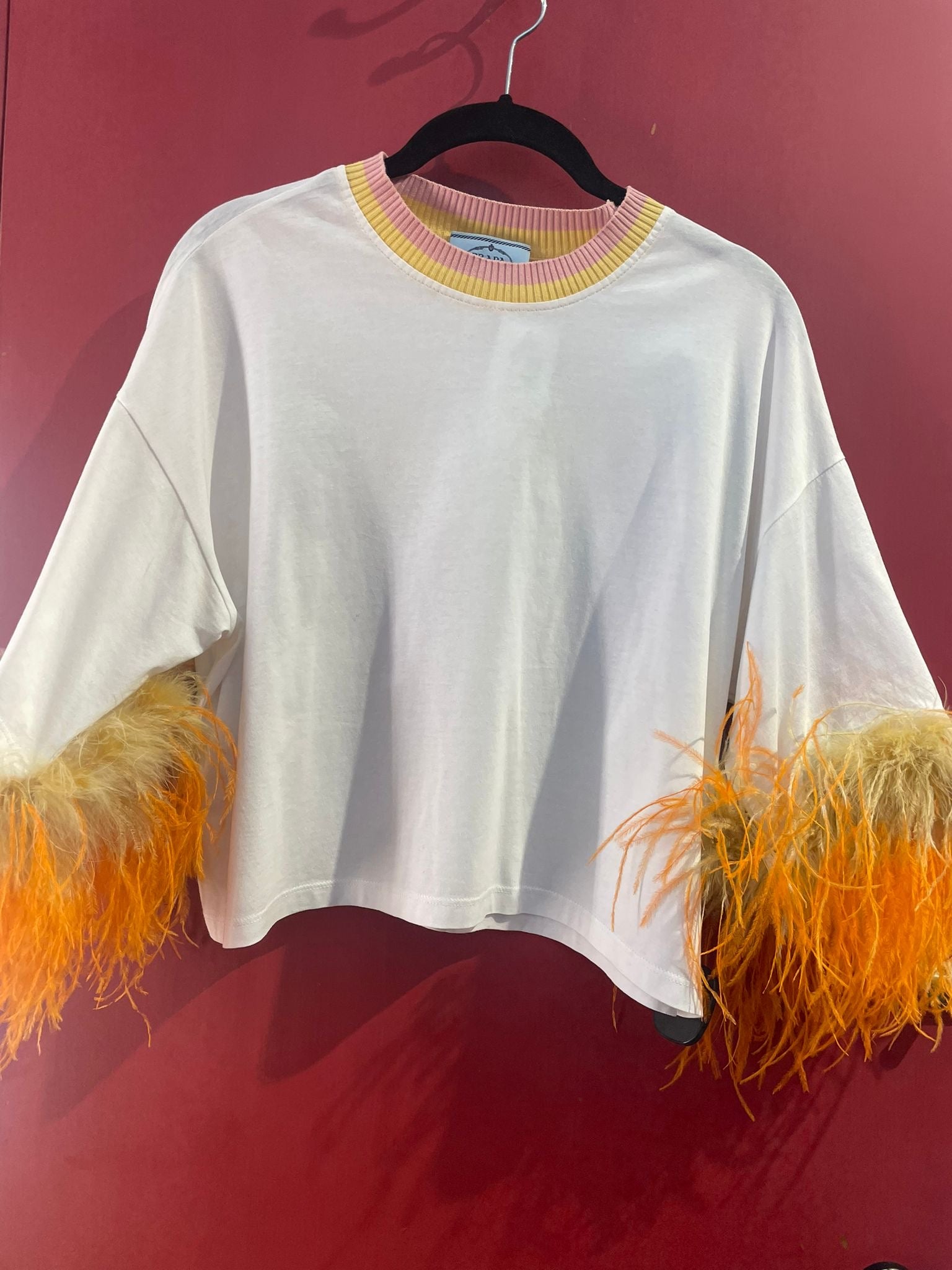 Prada Completo Skirt and T-Shirt with Feathers - Elegant Women's Fashion for Parties & Special Occasions