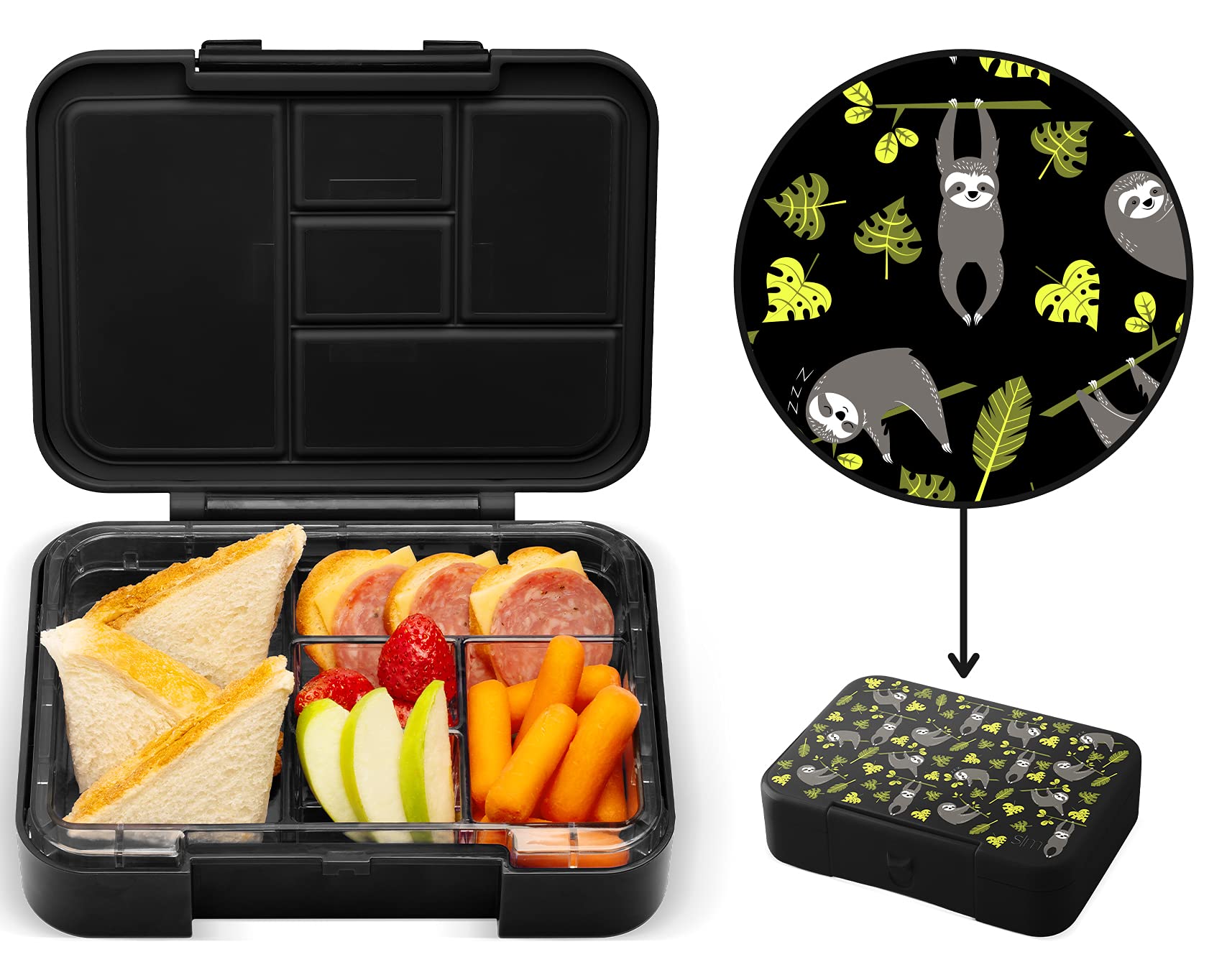 Simple Modern Bento Lunch Box for Kids - BPA-Free Leakproof 5-Compartment Food Container for Girls, Boys & Toddlers | 30oz Insulated Lunch Box | Porter Collection Adventure Sloth Design | Perfect for School, Picnics & Travel