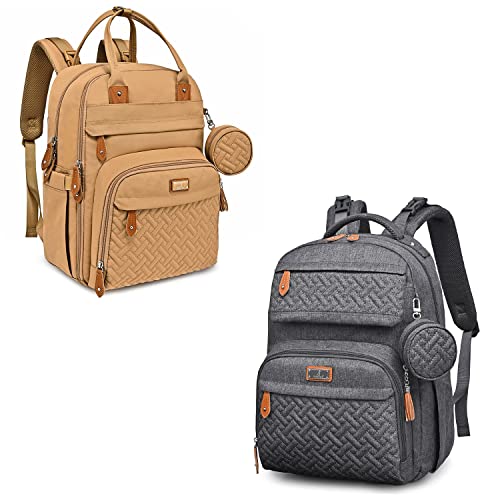 BabbleRoo Multifunctional Waterproof Diaper Backpack for Baby - Unisex Travel Changing Bag with Insulated Pockets, Stroller Straps & Pacifier Case (Beige & Dark Grey) | Perfect for Daycare, Outings & Family Trips