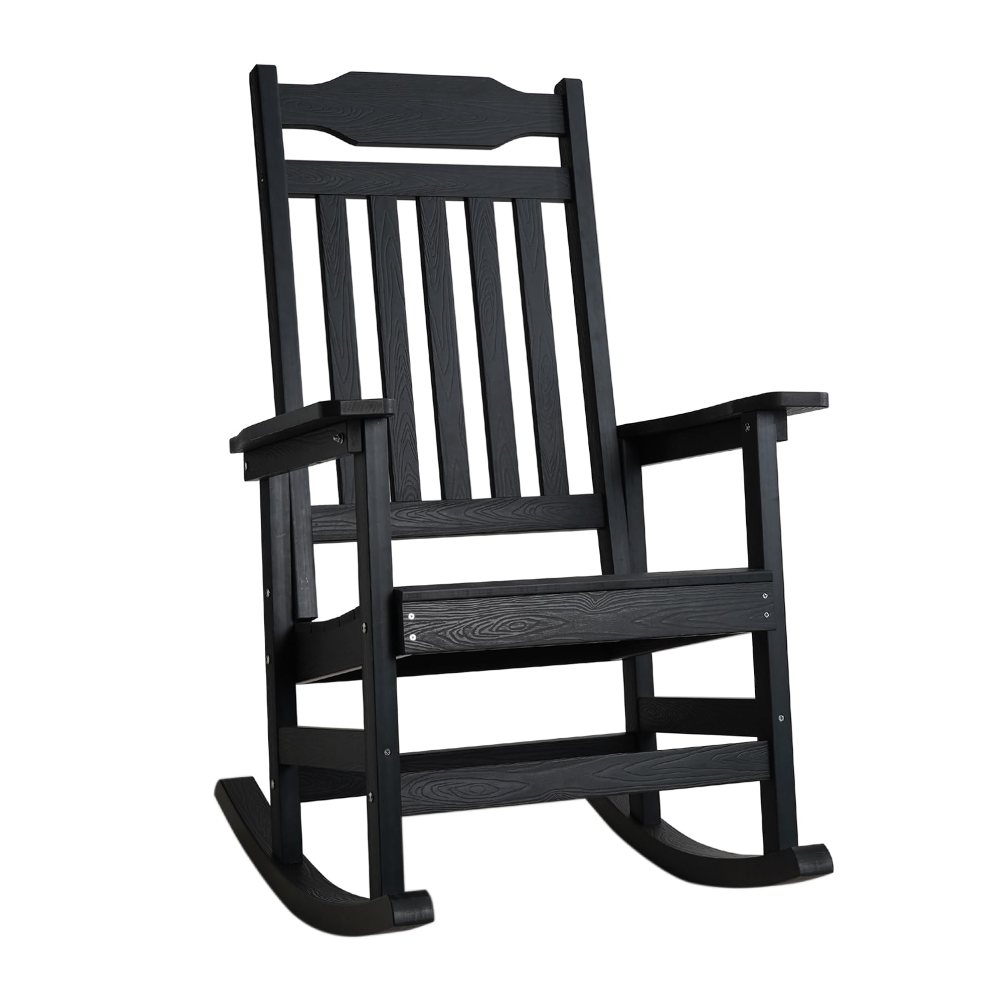 All-Weather Resistant HDPS Poly Outdoor Rocking Chair - 350 lbs Weight Capacity, Durable Front Porch Rocker for Patio, Garden & Indoor Use - Black