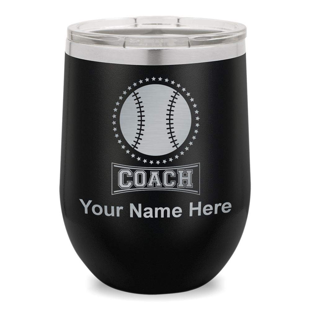 Personalized Engraved Wine Glass Tumbler for Baseball Coaches - 16oz Black Barware Gift for Sports Enthusiasts - Perfect for Games, Practices & Team Celebrations
