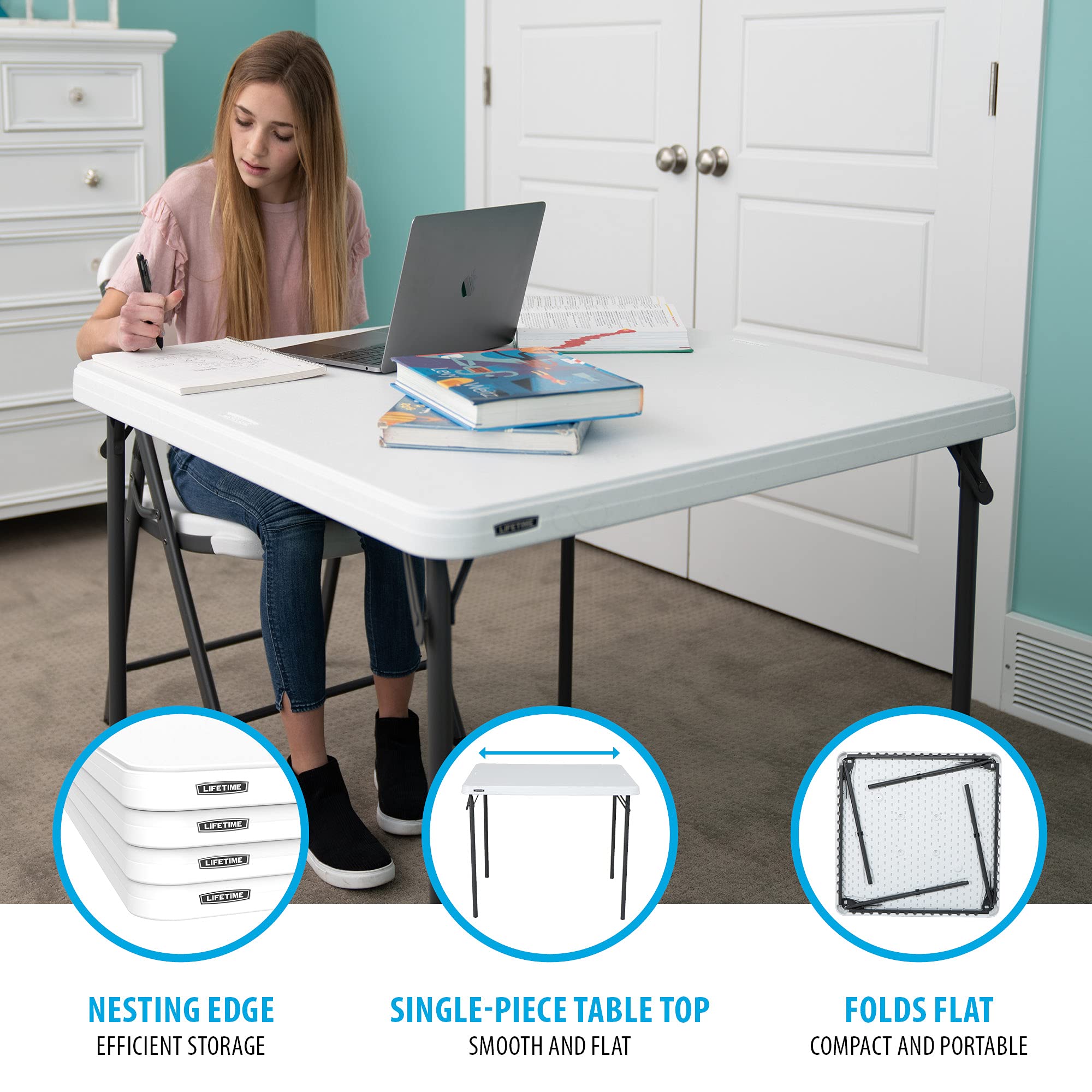 Lifetime 80783 37-Inch Commercial Grade Square Folding Card Table - White Granite Finish | Durable & Sturdy for Parties, Game Nights, and Events