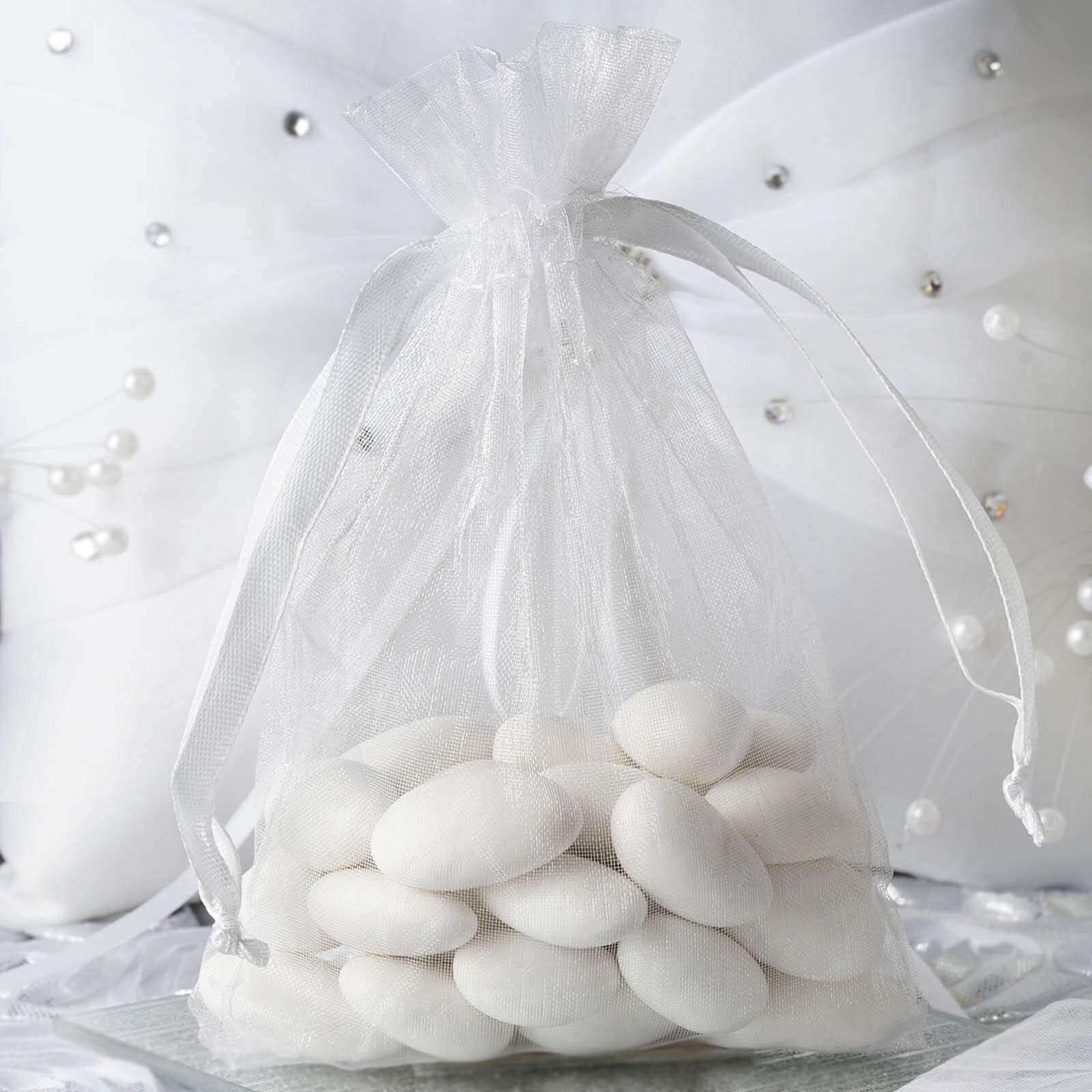 10 Pack 4x6 Inch White Organza Drawstring Bags for Wedding Favors, Party Gifts, Bridal Shower, Baby Shower & Special Events - Elegant Favor Bags for Candy, Jewelry, Soaps and Small Gifts