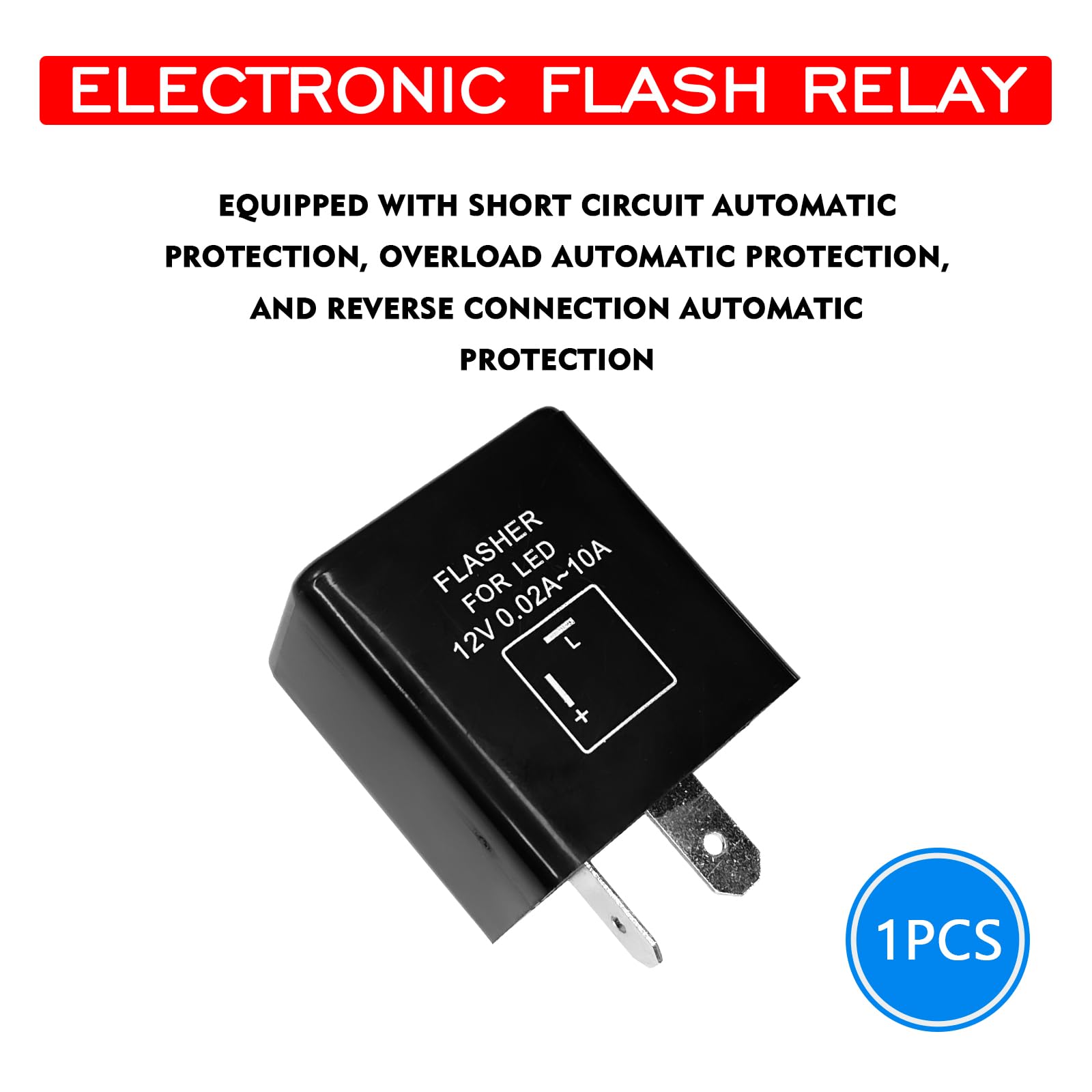 2 Pin 12V LED Flasher Relay - Universal Motorcycle & Scooter Turn Signal Blinker for LED Lights - Waterproof, Fast Hyper Flash, Automotive Replacement - Perfect for Custom Bike Upgrades & Night Riding Safety