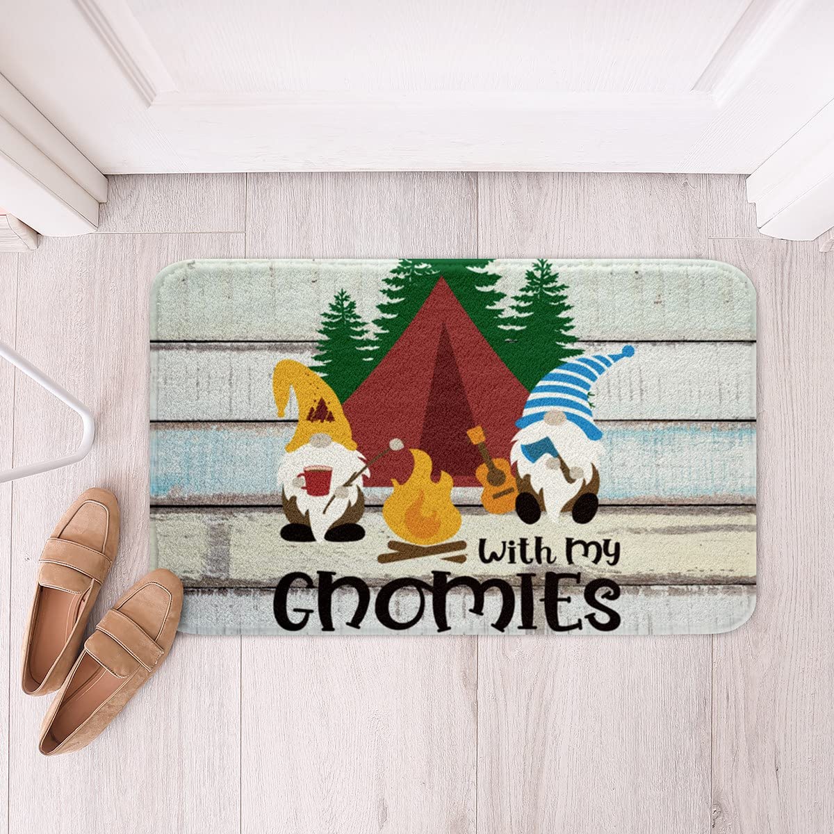 Cute Gnome Happy Camping Bath Mats - Non-Slip Water Absorbent Bathroom Rugs for Kids, Farmhouse Decor (20