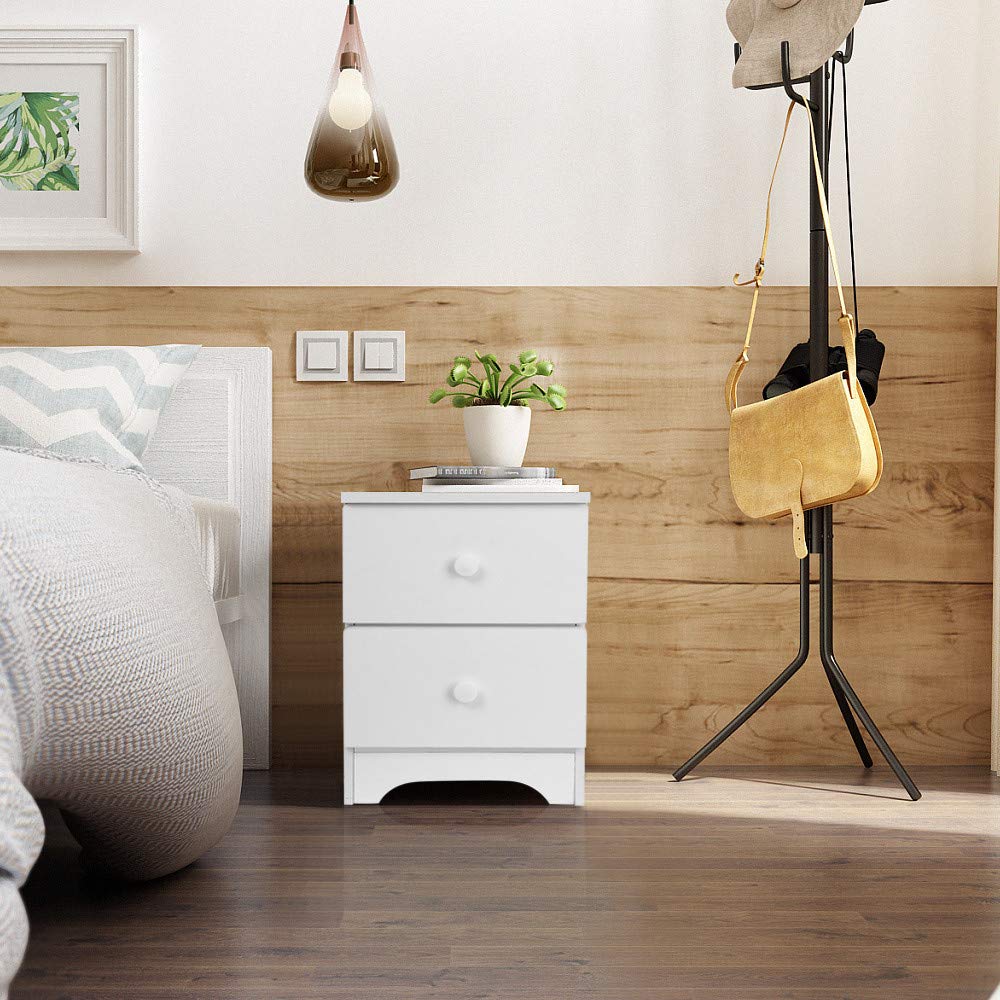 MINIKID Modern Nightstand with 2 Drawers - 30x32x45cm Simple End Table for Bedroom, Living Room & Balcony - White (US Fast Shipping) | Perfect as Coffee Table, Laptop Desk & Home Decor Accent