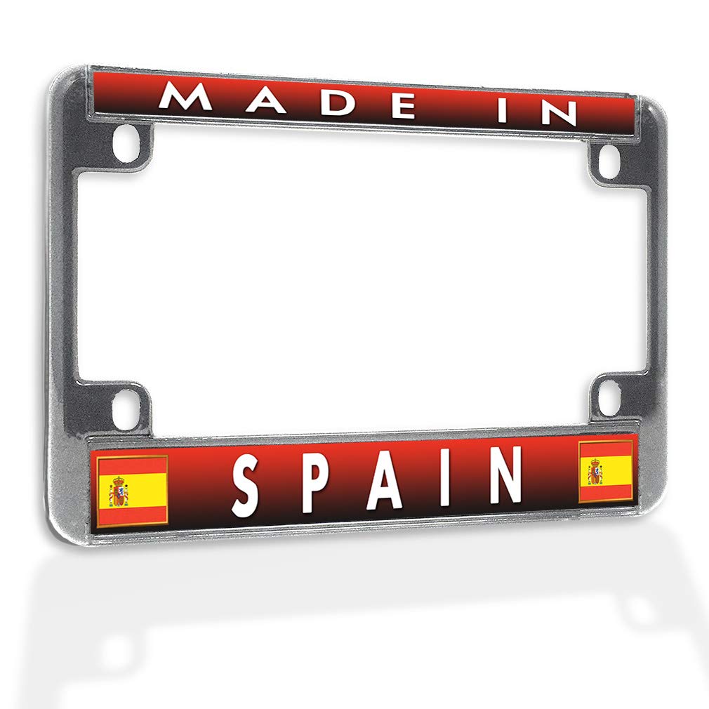 Sturdy Metal Insert Bike License Plate Frame - Weatherproof Motorcycle Accessories - Chrome 4-Hole Design - Made in Spain - Perfect for Harley, Honda, Yamaha & Cruiser Bikes
