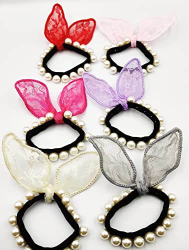 AB Beauty House Hair Ponytail Holders - 6 Pack Highly Elastic Light Color Rubber Bands with Stones | Perfect for Women's Hairstyles, Parties & Daily Use