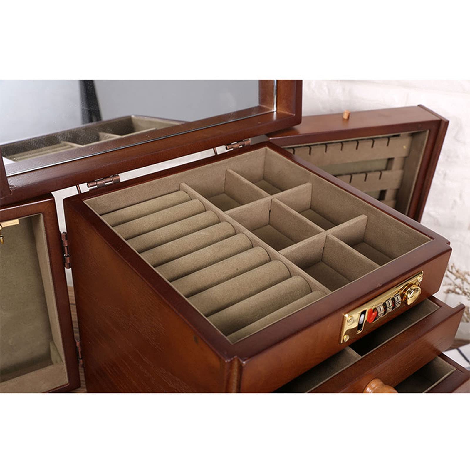 Gdrasuya10 5-Layer Wooden Jewelry Box with 4 Drawers - Perfect for Women's Jewelry Storage & Organization