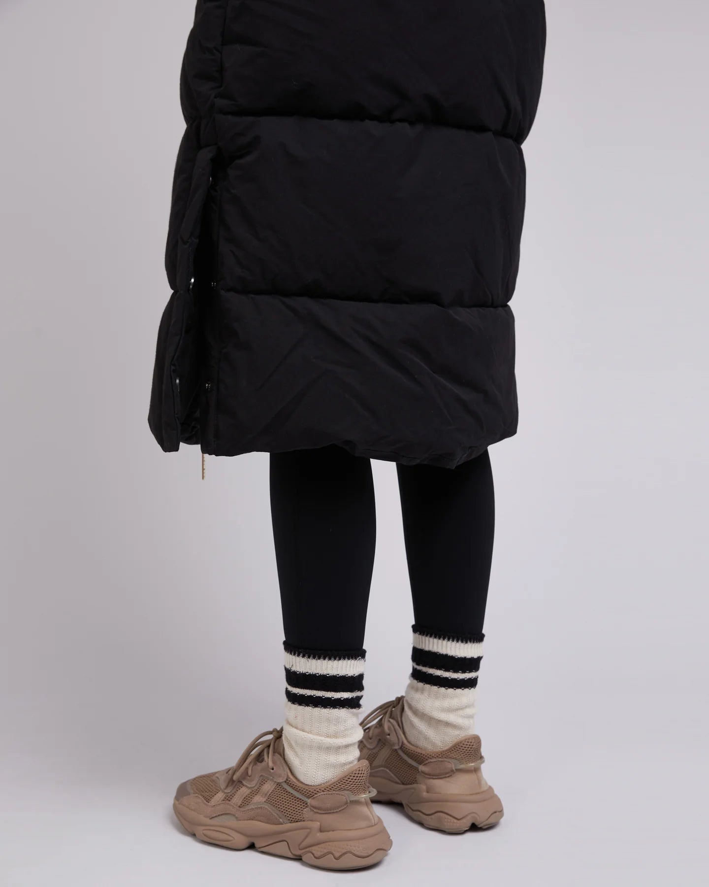 Active Fur Longline Puffer Jacket for Women - Black Winter Coat for Outdoor Activities, Hiking & Casual Wear