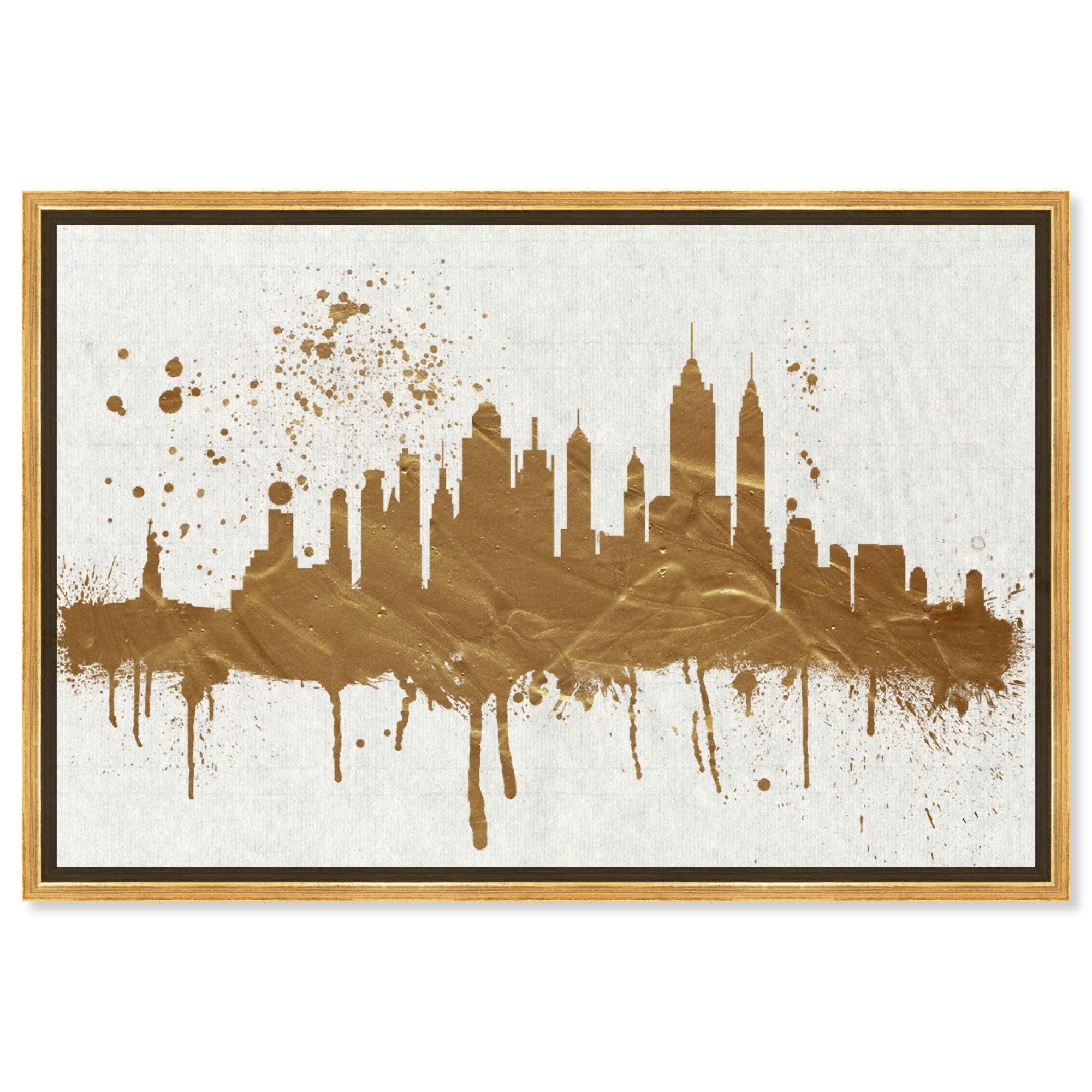 Gold NY Skyline Canvas Wall Art Prints - Modern Cityscape Decor for Living Room, Office & Bedroom