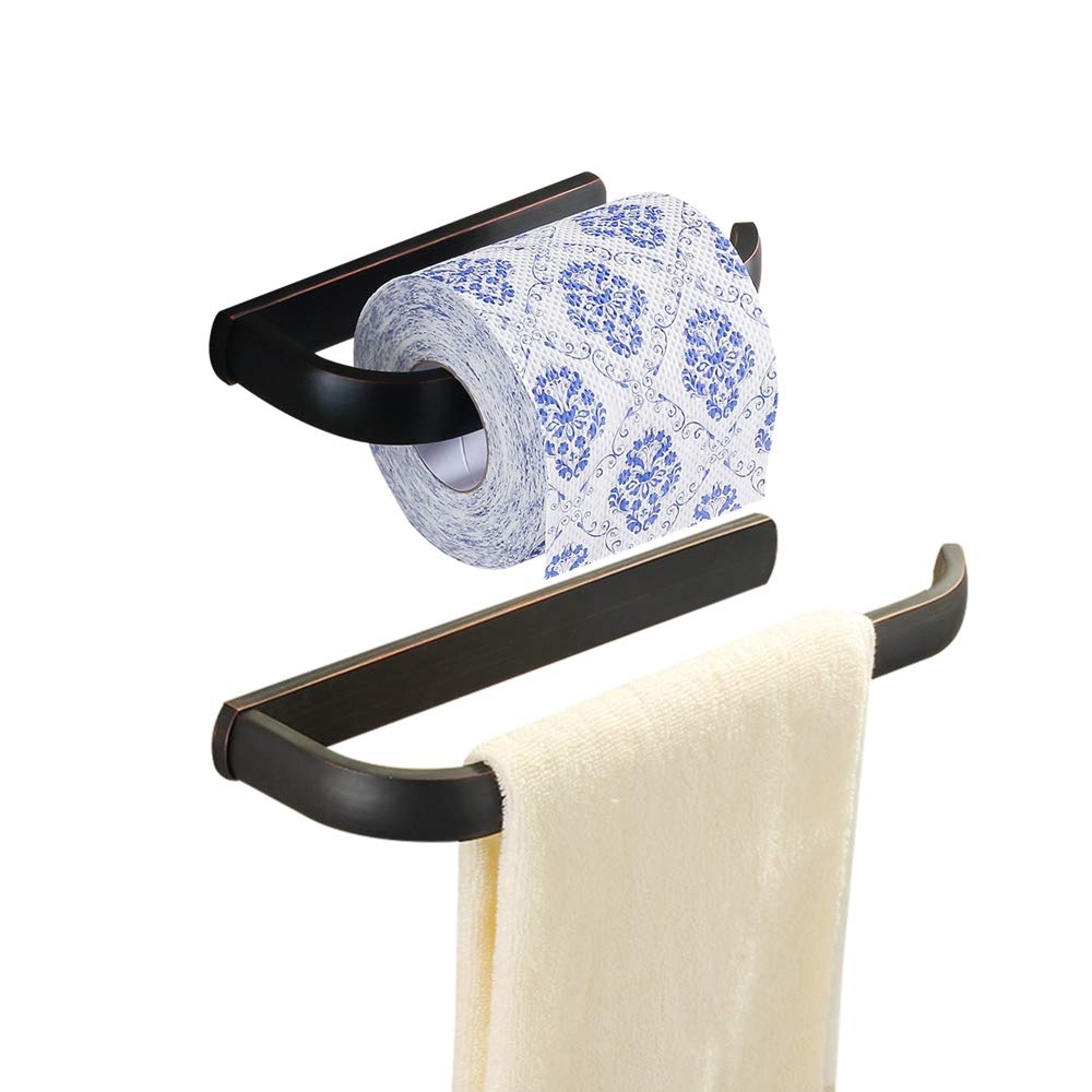 WINCASE 2-Piece Bronze Roll Tissue Holder & Towel Ring Set - Solid Brass Wall Mounted Bathroom Accessories for Toilet Paper & Bath Towels | Perfect for Modern Bathrooms, Powder Rooms & Spa Decor