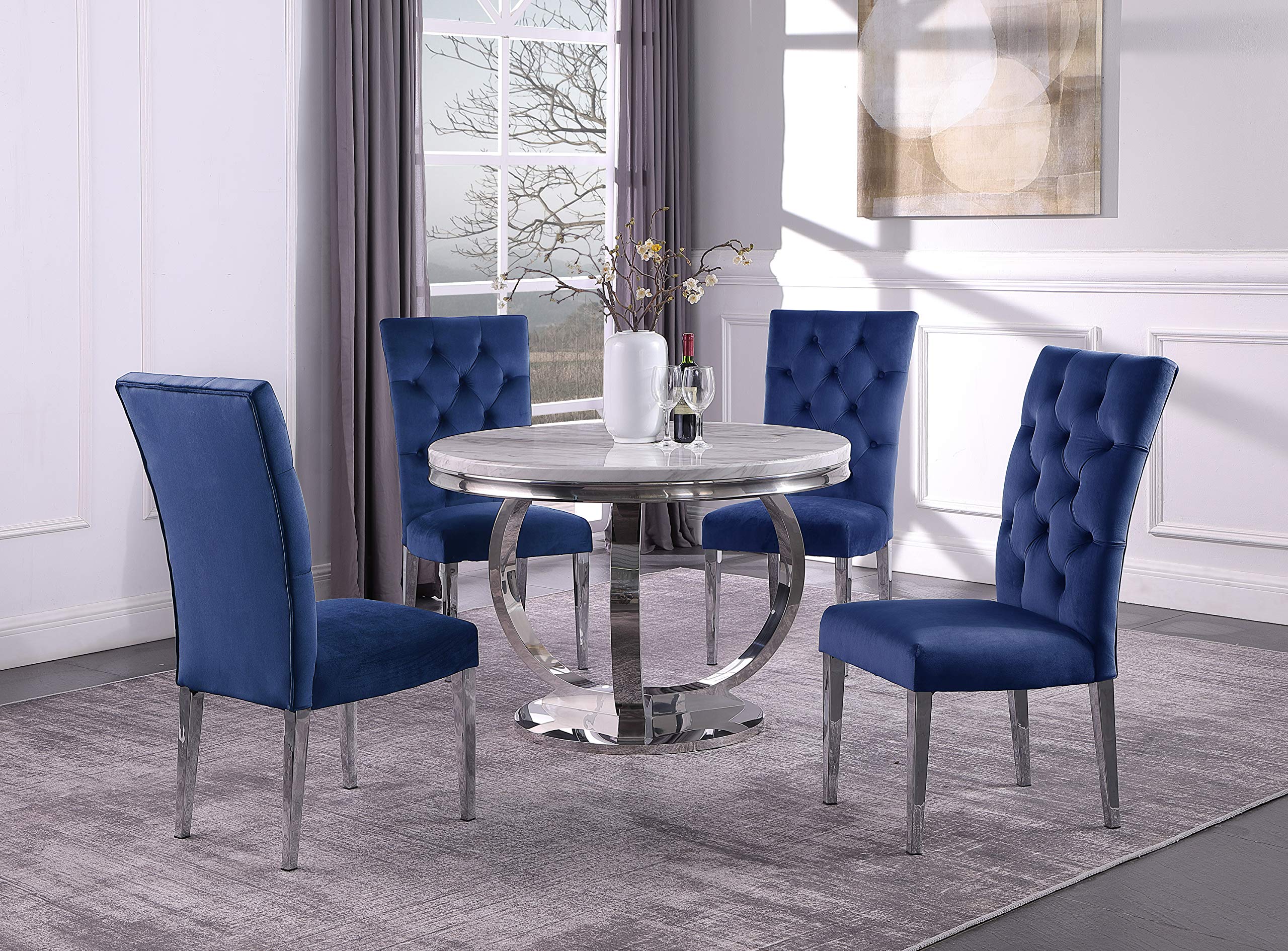 Layla Modern Velvet Upholstered Side Chairs Set of 2 - Blue & Silver Accent Chairs for Dining Room, Living Room & Bedroom | Comfortable Mid-Century Style Lounge Chairs with Sturdy Metal Legs
