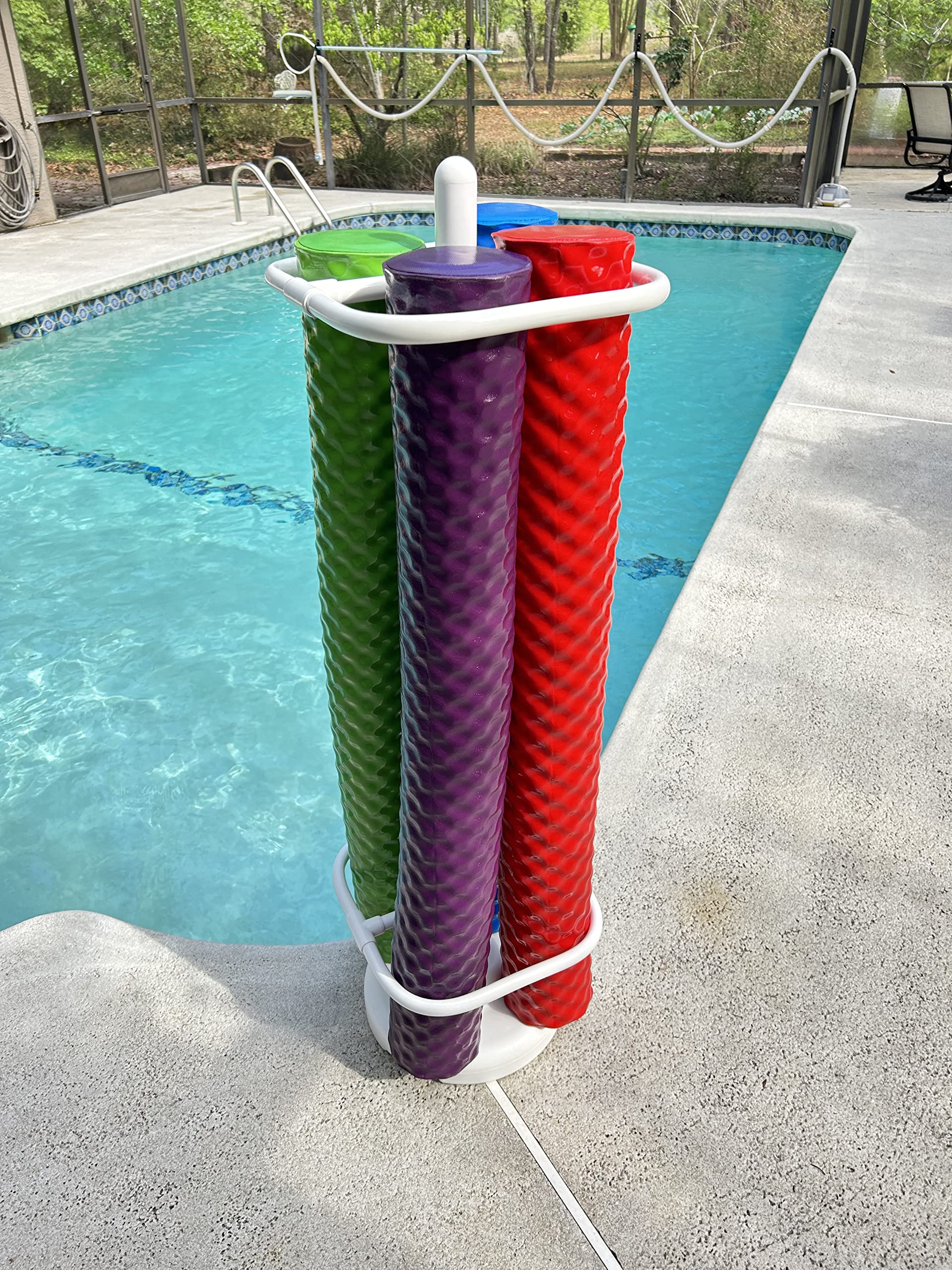 Extra Large White PVC Pool Noodle Storage Rack - Organizer for Wow Noodles, Pool Floats & Swim Accessories - Made in USA, Portable Outdoor Gear for Backyard, Beach & Poolside Storage SN-Wht