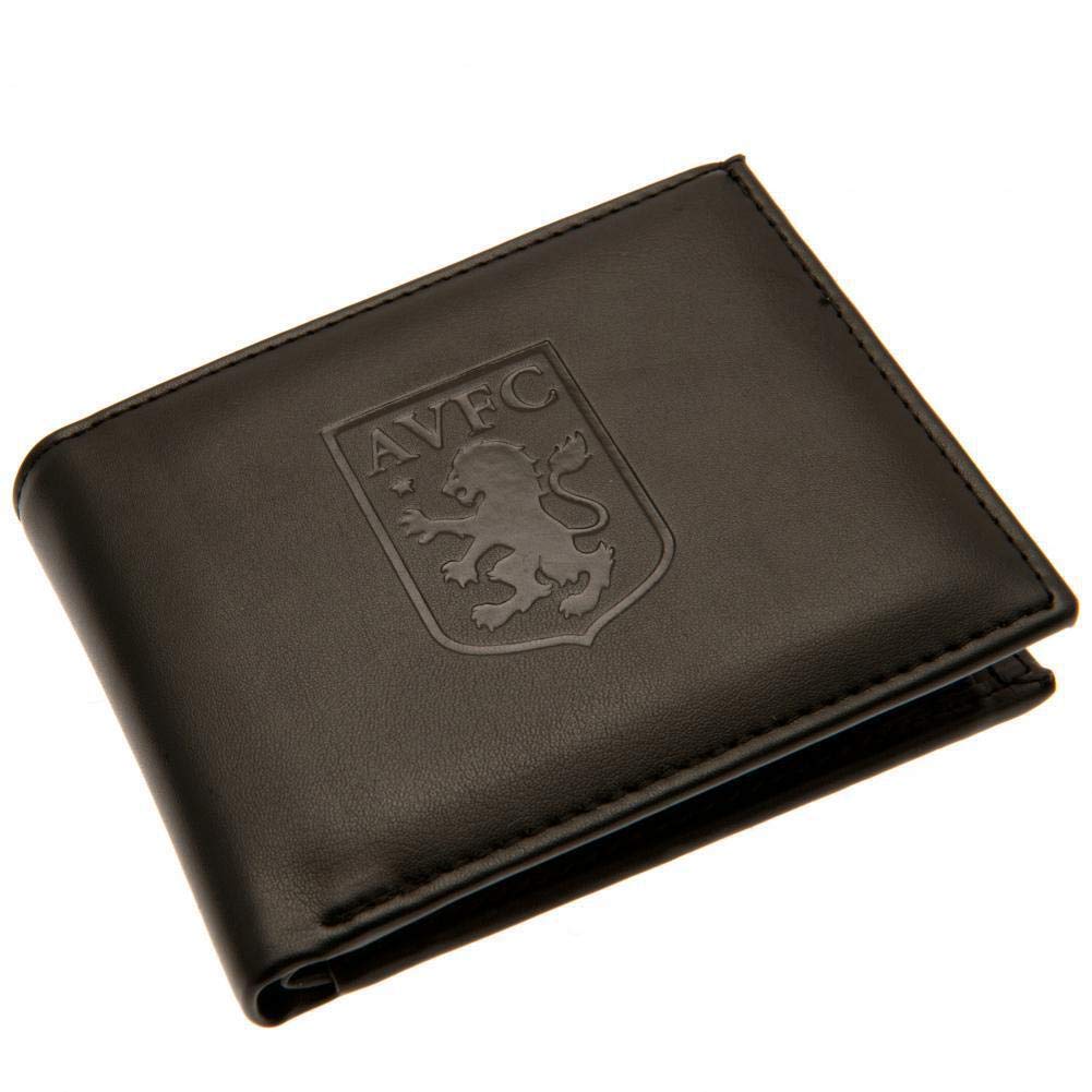 Aston Villa FC Genuine Leather Debossed Wallet for Men - Brown Slim Bifold Wallet - Perfect Gift for Soccer Fans & Match Day Accessories