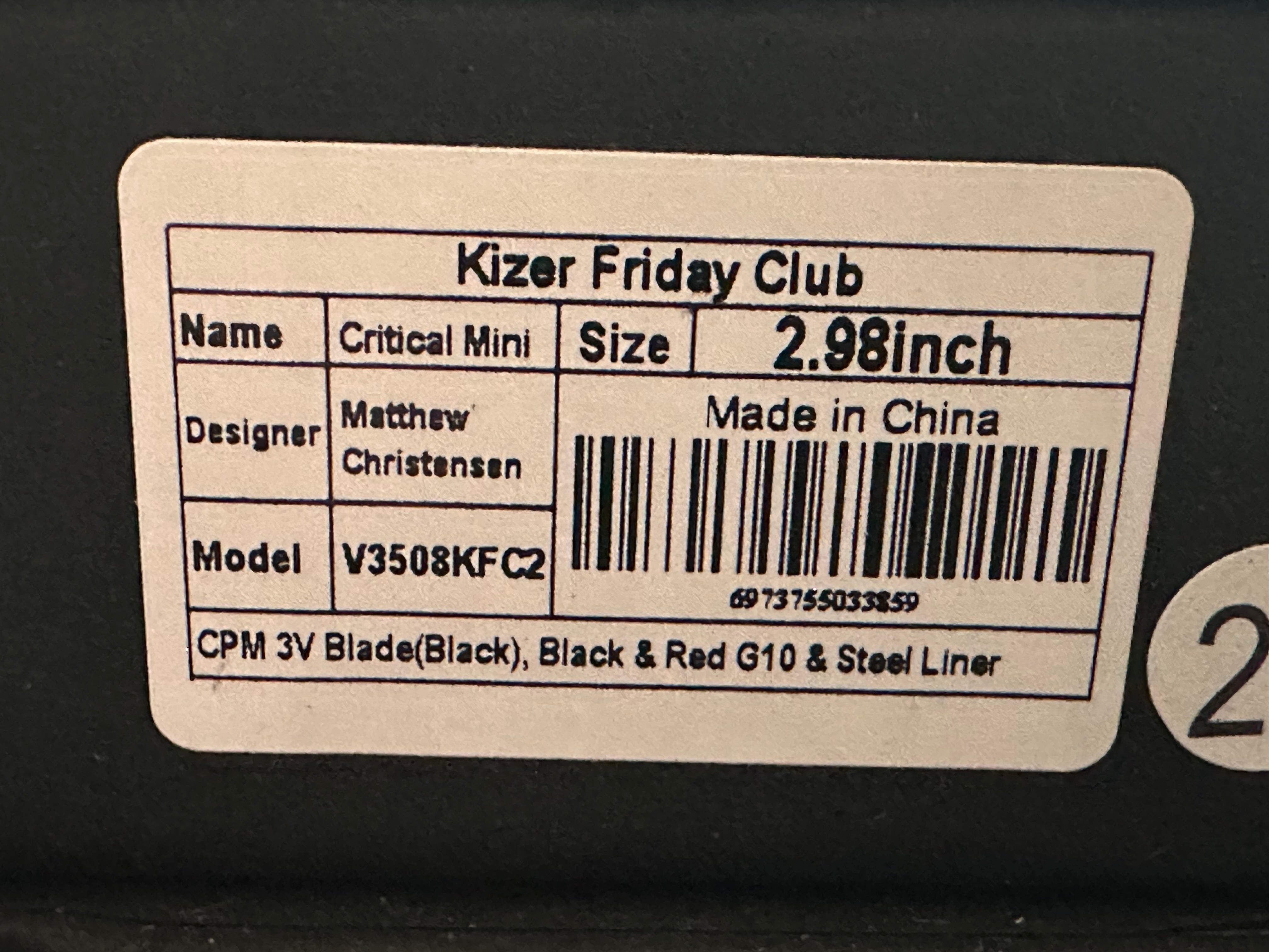 Kizer Friday Club Tiger Mini Critical Folding Knife - 2.99