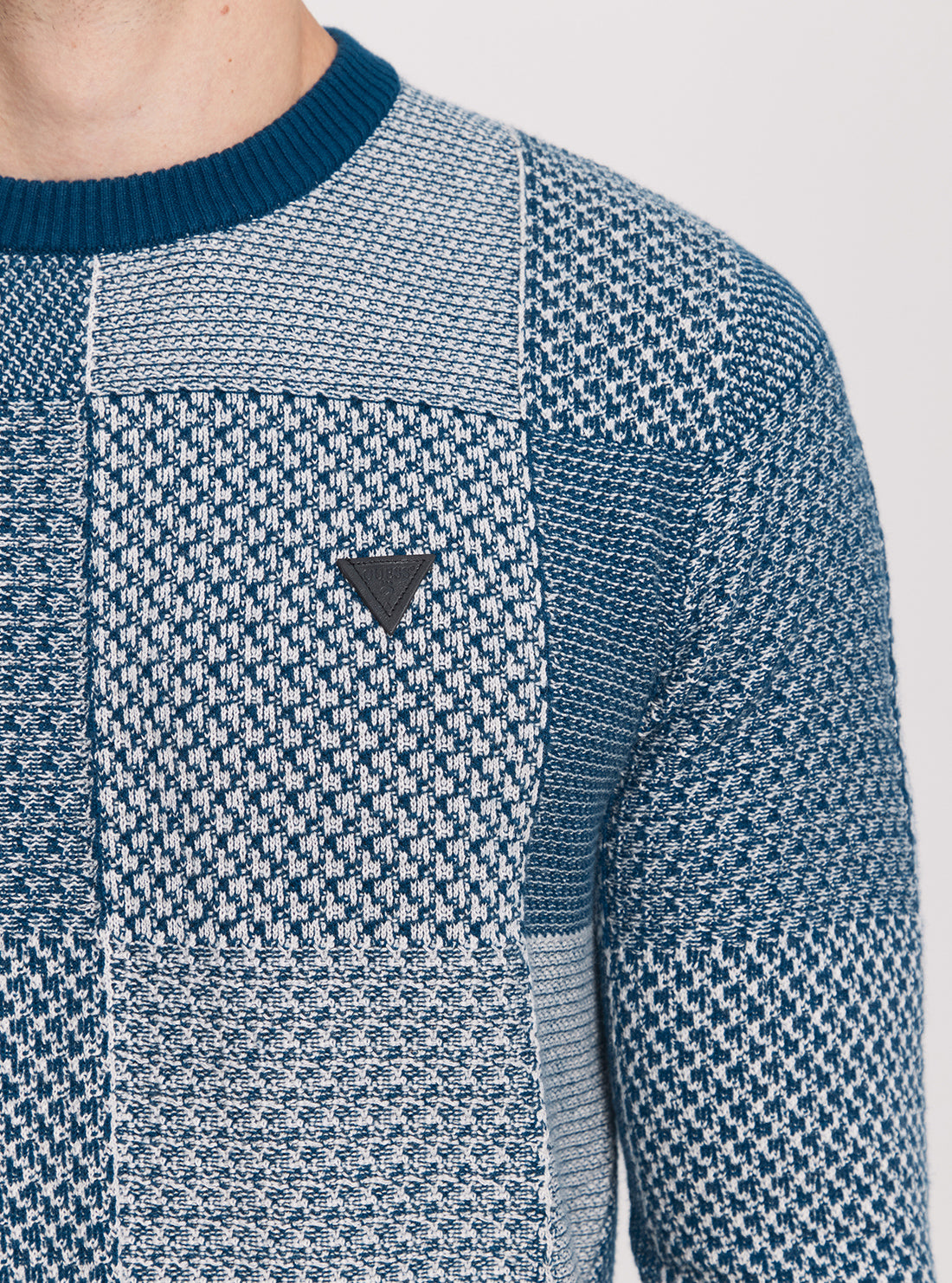 Eco-Friendly Blue Patchwork Knit Jumper for Women - Cozy Casual Sweater for Fall & Winter - Perfect for Office, Travel and Weekend Outings