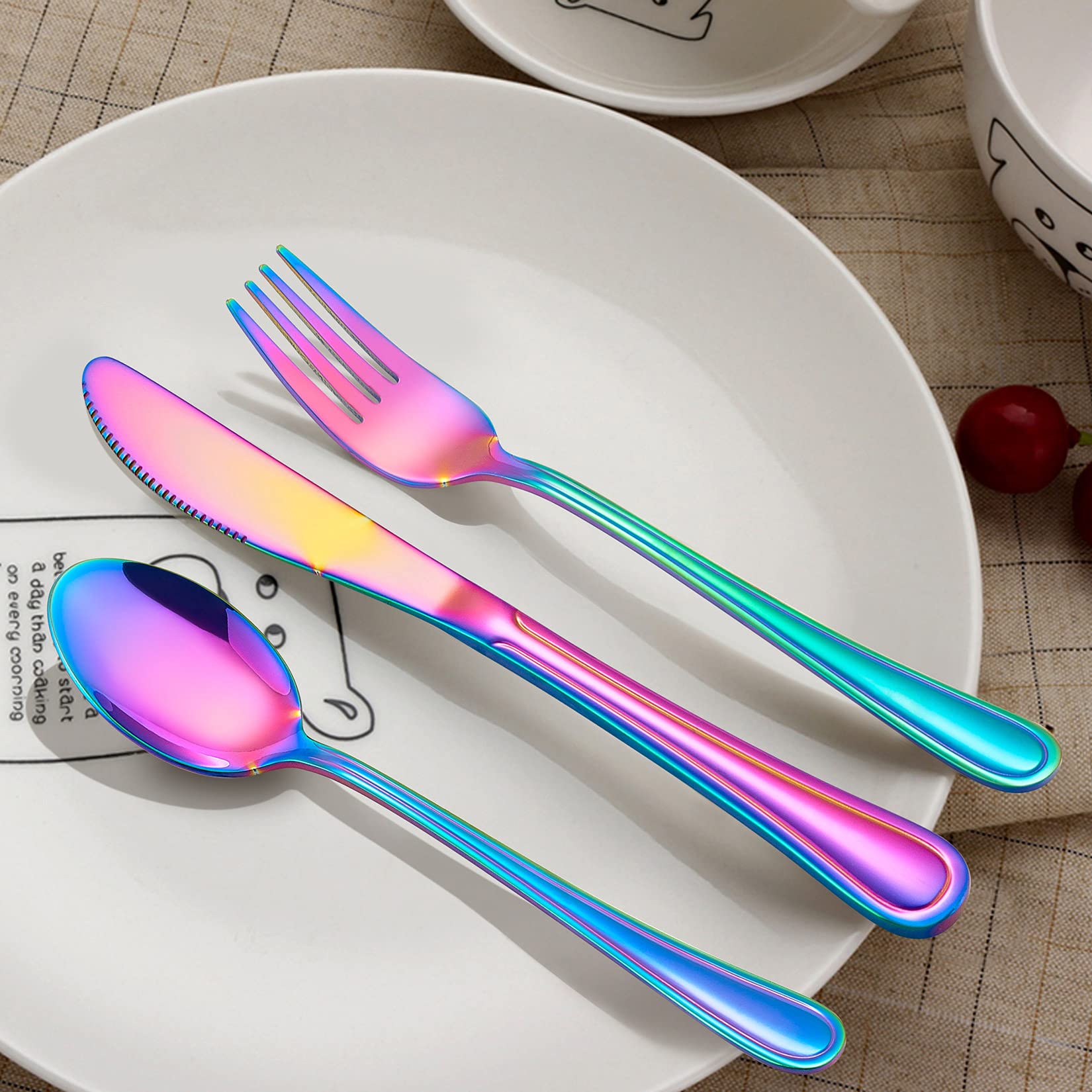12-Piece Rainbow Kids Silverware Set - Stainless Steel Toddler Utensils with Knife, Fork & Spoon - Dishwasher Safe & Mirror Finish - Perfect for Birthday Gifts, Daycare, and Family Dining