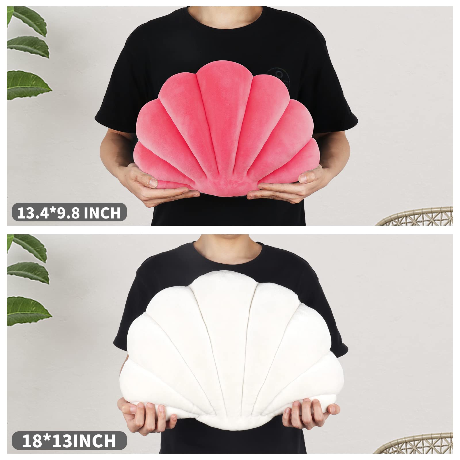 3D Velvet Seashell Pillow - Soft Ocean Themed Decorative Throw Pillow for Bed, Couch & Sofa (18x13 Inch) - Perfect for Coastal Decor, Beach House & Princess Room Themes