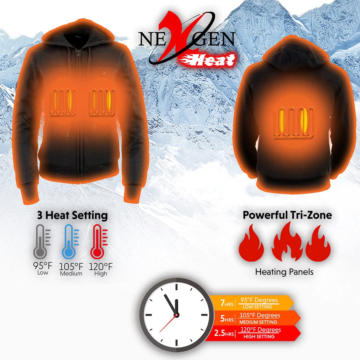 Nexgen Heat MPL2713SET Women's Black Heated Zip-Up Hoodie Jacket with Battery Pack - Warm Winter Outerwear for Hiking, Camping & Outdoor Sports