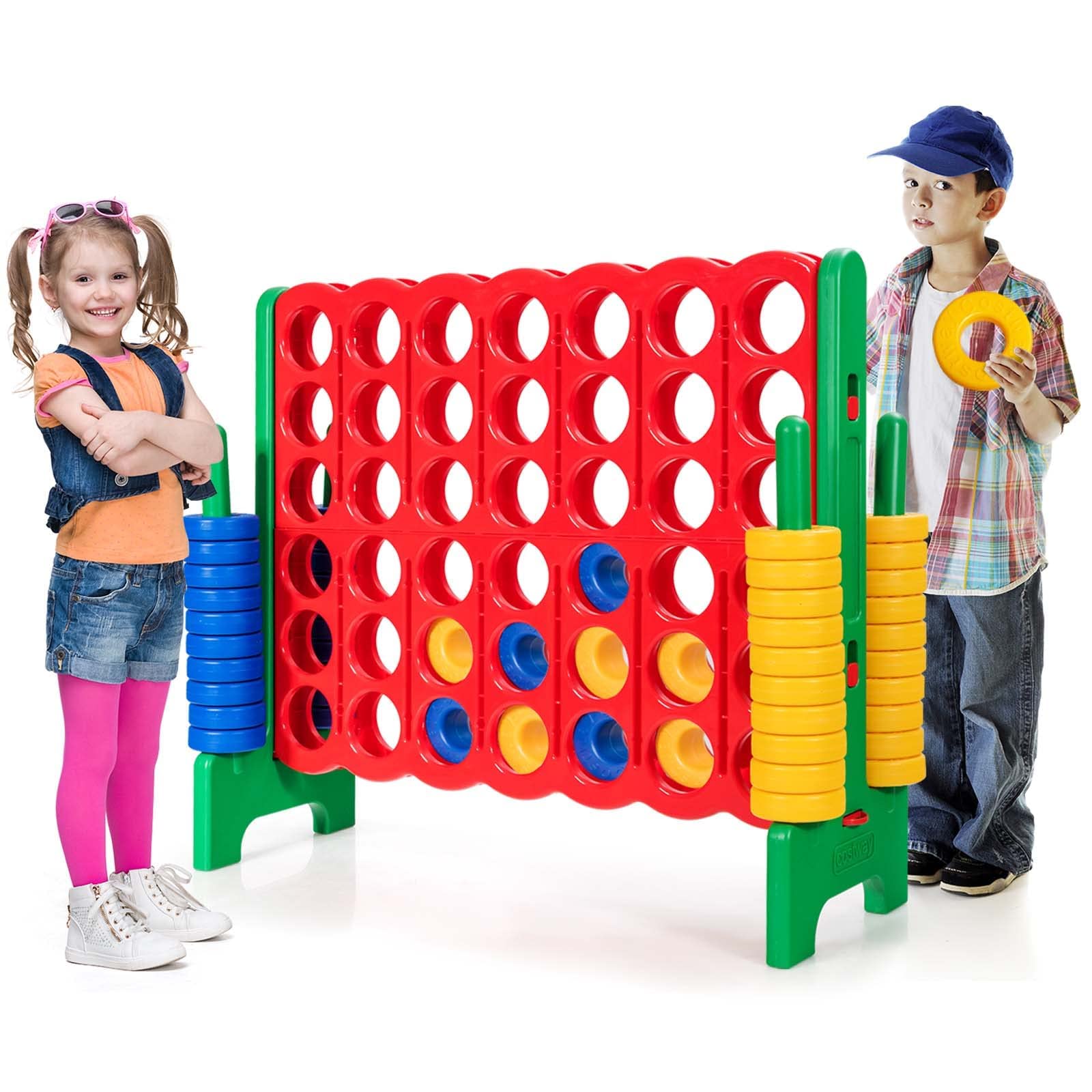 HONEY JOY Jumbo 4-to-Score Giant Connect 4 Game Set - 42 Oversized Rings with Quick-Release Slider | 3.5FT Tall Outdoor Yard Game for Family, Kids & Adults | Perfect for Backyard Parties, Picnics & Summer Gatherings