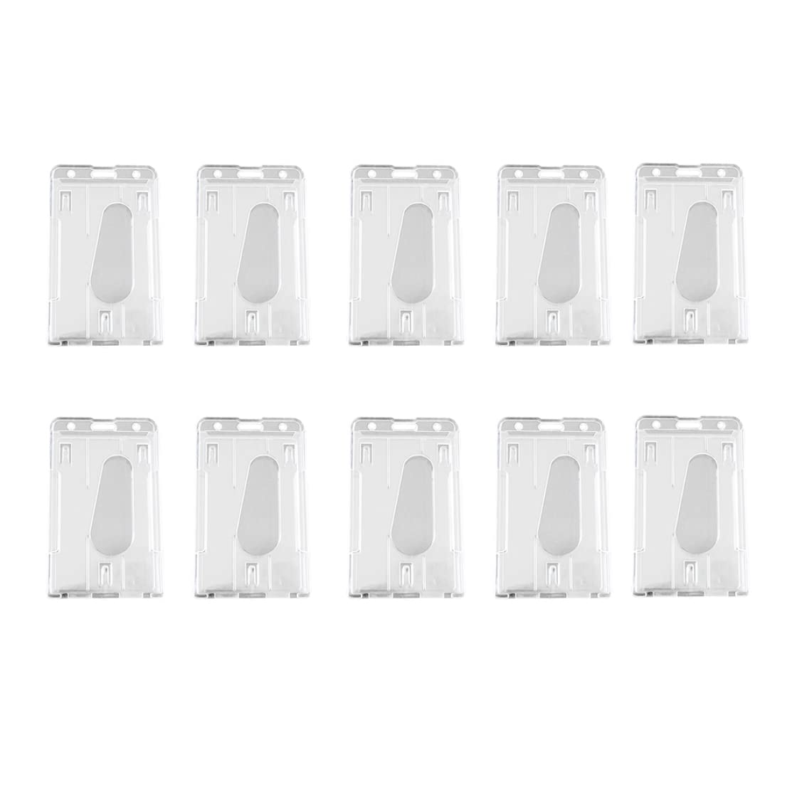 Vertical Dual Sided Hard Plastic ID Card Holders - Waterproof Clear Name Tag Badge Cases (10 Pack) for Office, School, Events & Security Access