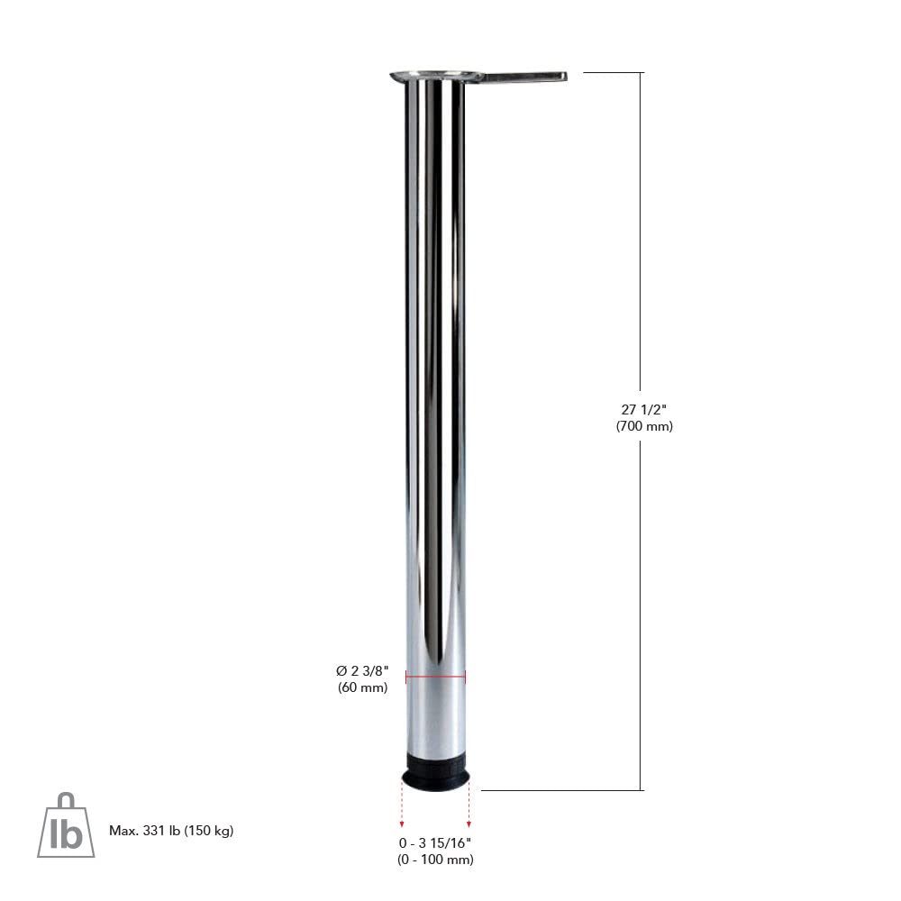 Richelieu Hardware 660710170 Stainless Steel Round Table Leg - Durable Metal Furniture Leg for Dining Tables, Kitchen Islands & Bar Stools