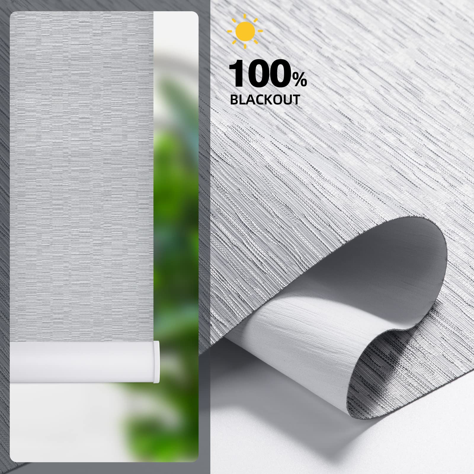 Motorized Blackout Window Blinds - Custom Width (21-97 inches) with Remote Control, Wireless & Rechargeable Roller Shades for Home, Office, Hotel - Full Blackout Gray - Perfect for Light-Sensitive Sleepers & Privacy Protection