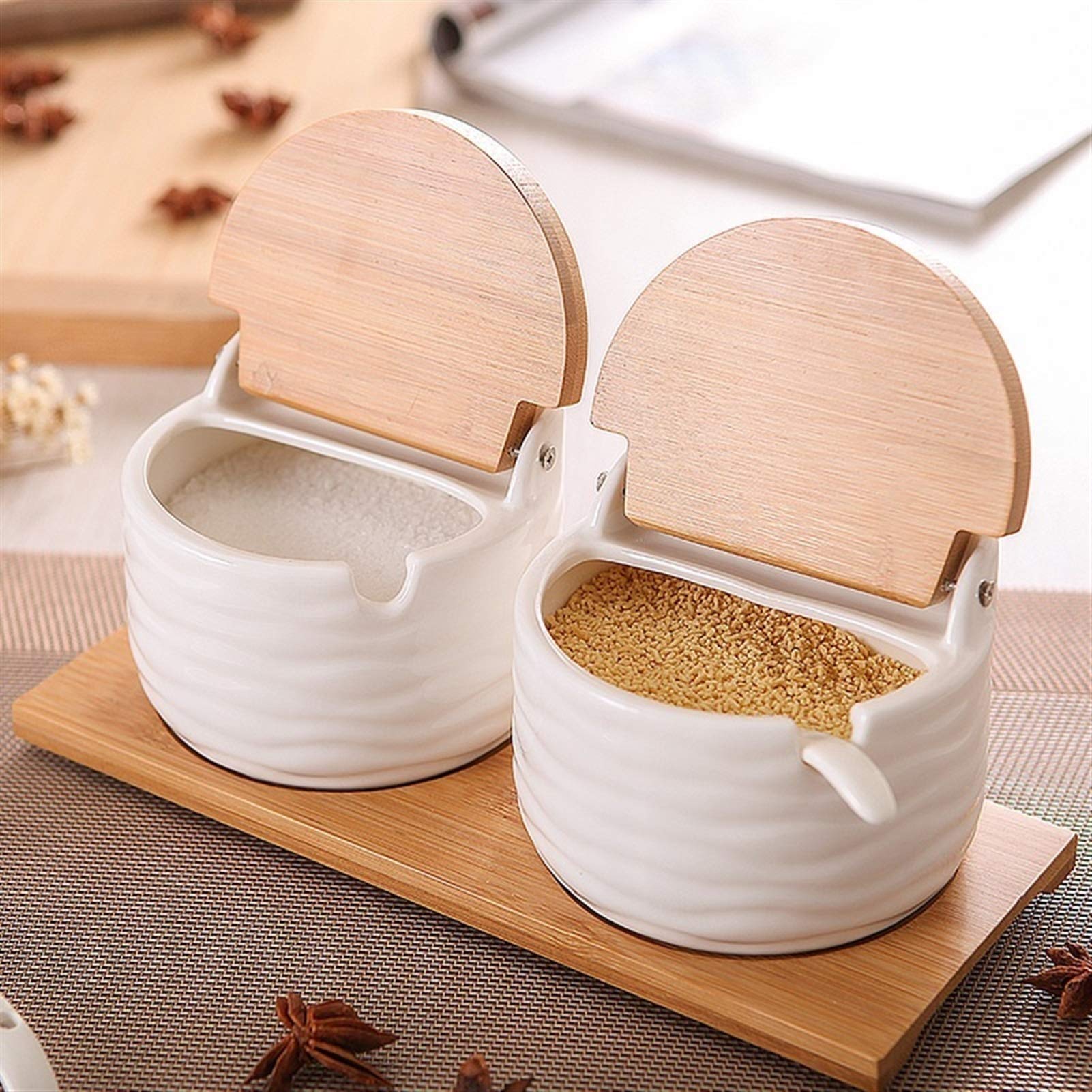 Premium Ceramic Condiment Jars Set - 250ML Spice Containers for Salt, Pepper & Seasonings | Airtight Kitchen Storage for Spices, Herbs & Dressings | Perfect for Cooking, Baking & Home Organization