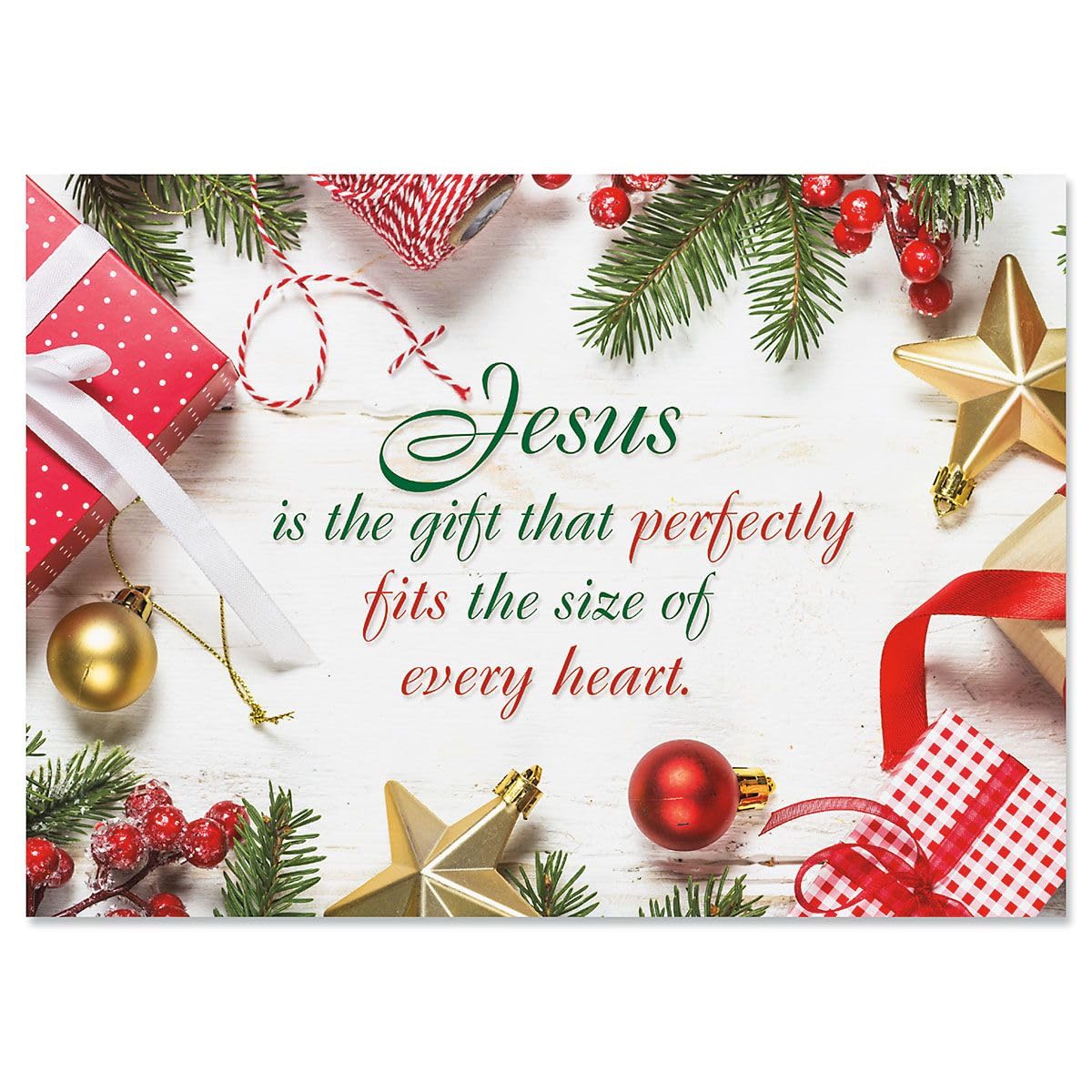 Jesus is the Gift Religious Christmas Cards - Set of 18 Large 5x7 Inch Holiday Greeting Cards with Sentiments & Envelopes - Perfect for Church, Family & Christian Christmas Celebrations