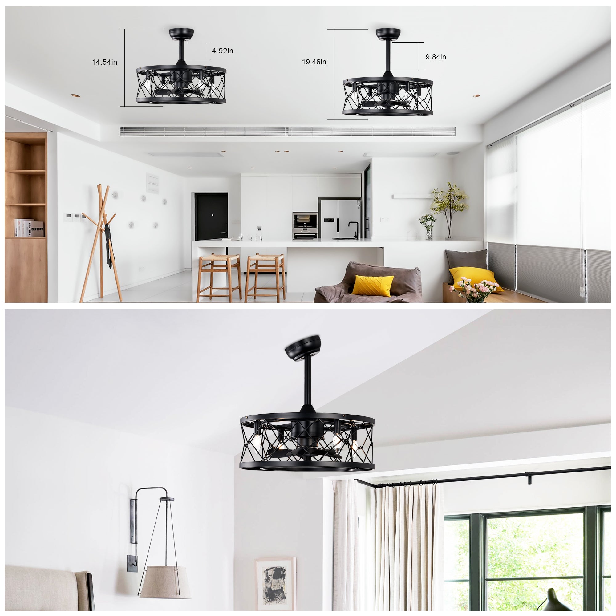 Quiet AC Motor Ceiling Fan - Low Noise, Small Modern Enclosed Reversible Design for Farmhouse, Bedroom & Living Room | Perfect for Home Cooling and Air Circulation