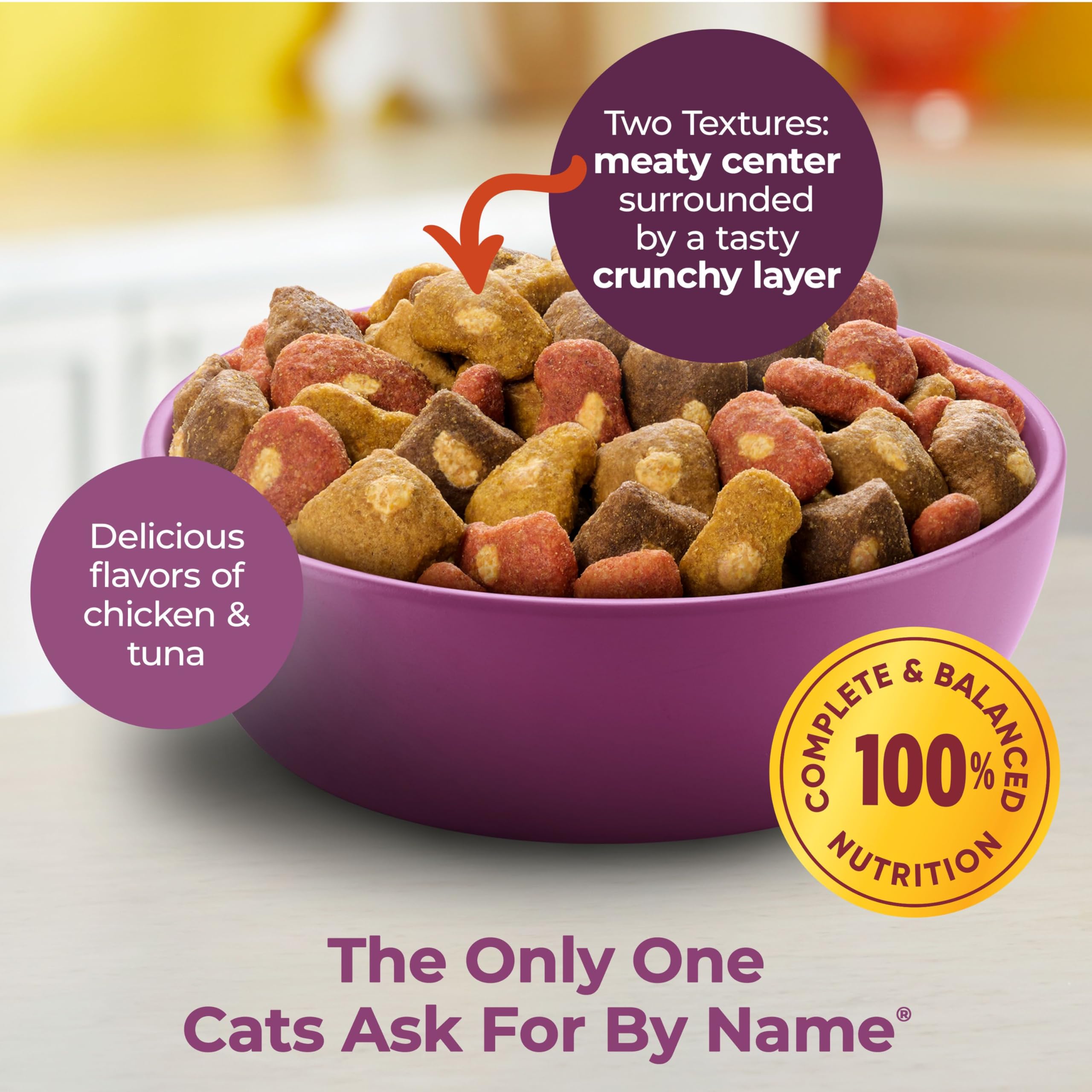 Meow Mix Tender Centers Basted Bites Chicken & Tuna Flavor Dry Cat Food - 3lb Bag, Crunchy Outside with Soft Meat Center - Perfect for Adult Cats & Kittens at Mealtime or as Treats