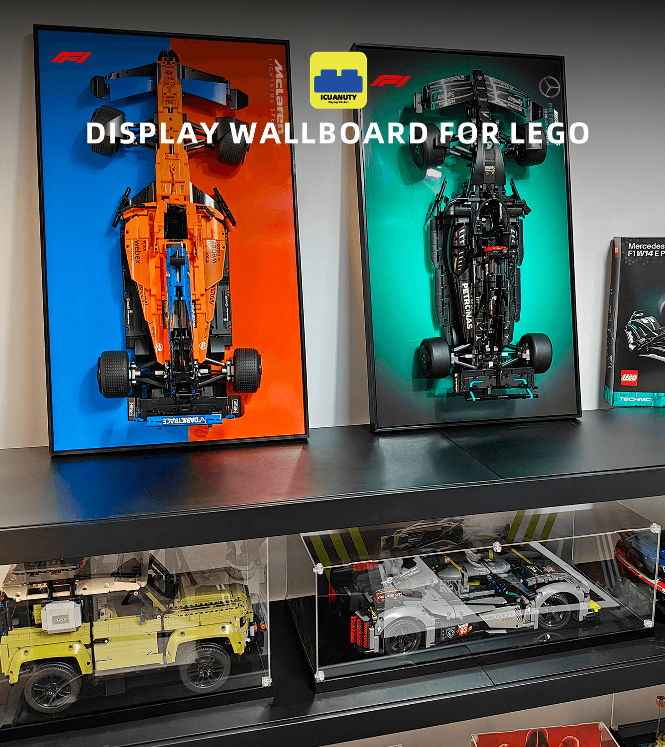 Lego Wall Display Frame for Mercedes AMG 42171 & McLaren 42141 - Perfect for Showcasing Your Lego Speed Champions Collection in Home or Office