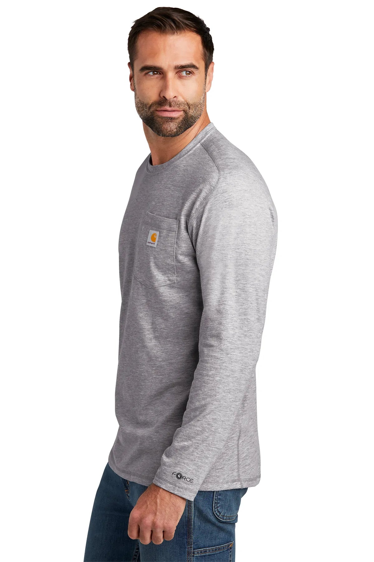 Carhartt Men's Long Sleeve Pocket T-Shirt - Heather Grey Workwear for Construction & Outdoor Activities