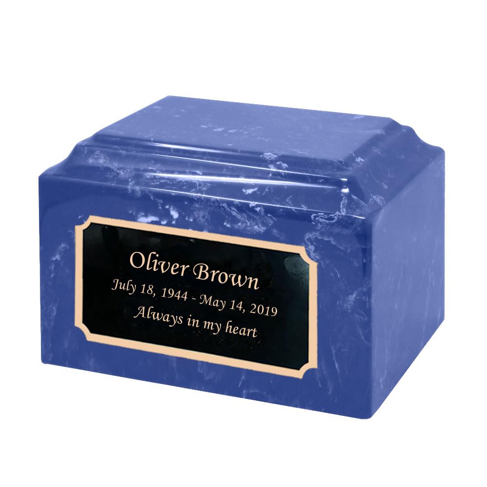 Trinityurns Classic Cultured Marble Cremation Urn for Human Ashes - Large Adult Size, Affordable Memorial Urn for Burial or Home Display (Cobalt Blue) | Perfect for Funeral Services, Cemetery Plots & Family Keepsakes