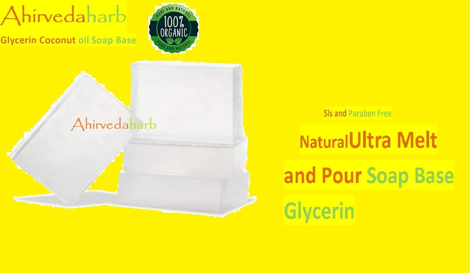 AHIRVEDAHARB Ultra Clear Melt and Pour Soap Base - 100% Natural, Alcohol-Free Transparent Soap Making Supplies (400g) - Perfect for DIY Handmade Soaps, Bath Bombs, and Gift Making