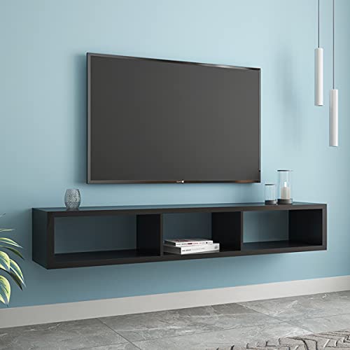 60 x 11.8 x 9.8 Inches Floating TV Stand - Modern Entertainment Center with Storage Shelf, Black - Perfect for Living Room, Bedroom & Home Theater Setup