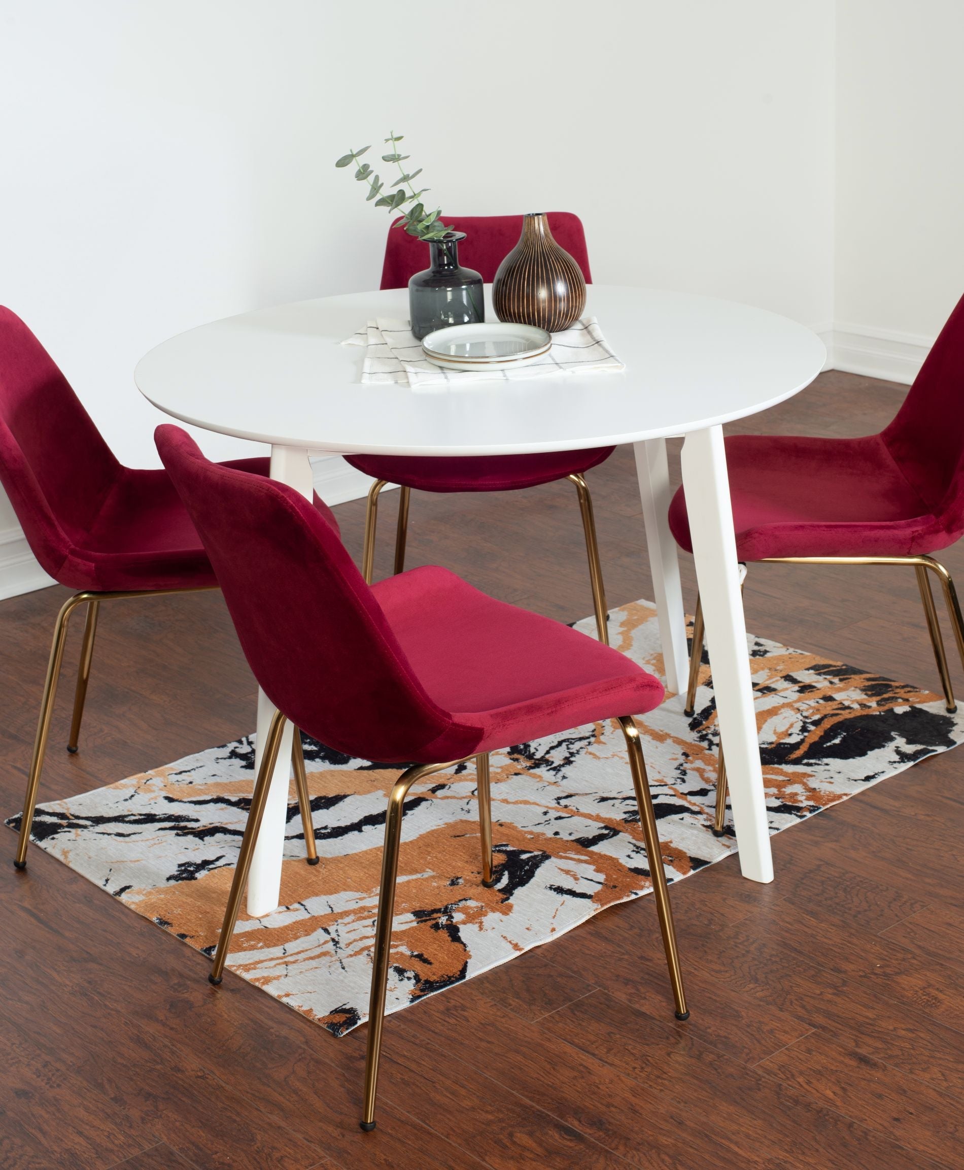 Roundhill Furniture Aufurr Contemporary 5-Piece White Round Dining Table Set with 4 Chairs - Perfect for Small Spaces, Breakfast Nooks & Modern Kitchens